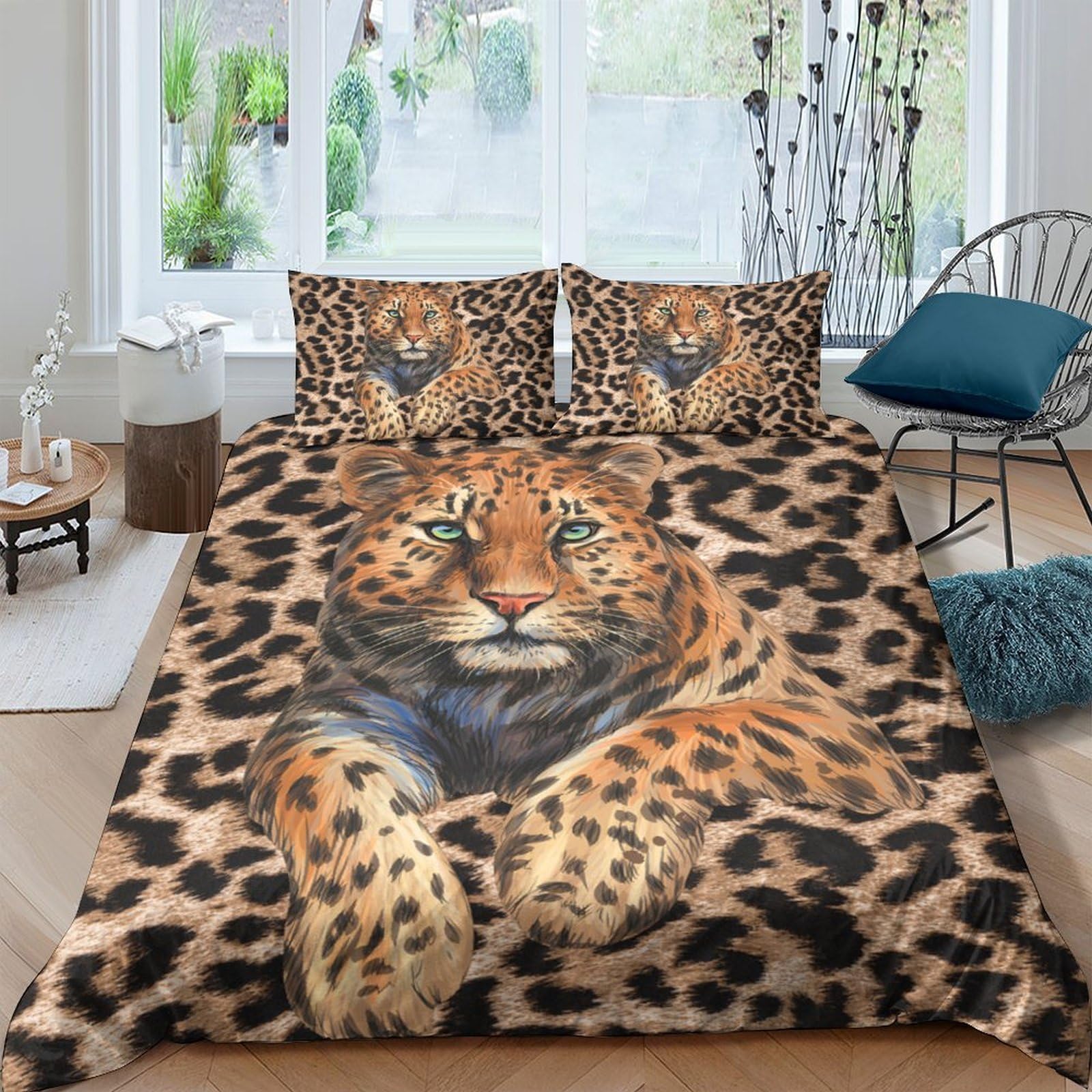 Ctjqhvkz Style-6 3D Printed Leopard Animal Fitted Sheet Microfiber Soft Breathable Wild Cat Mattress Cover Bedroom Dorm Decor Single（135X200cm）