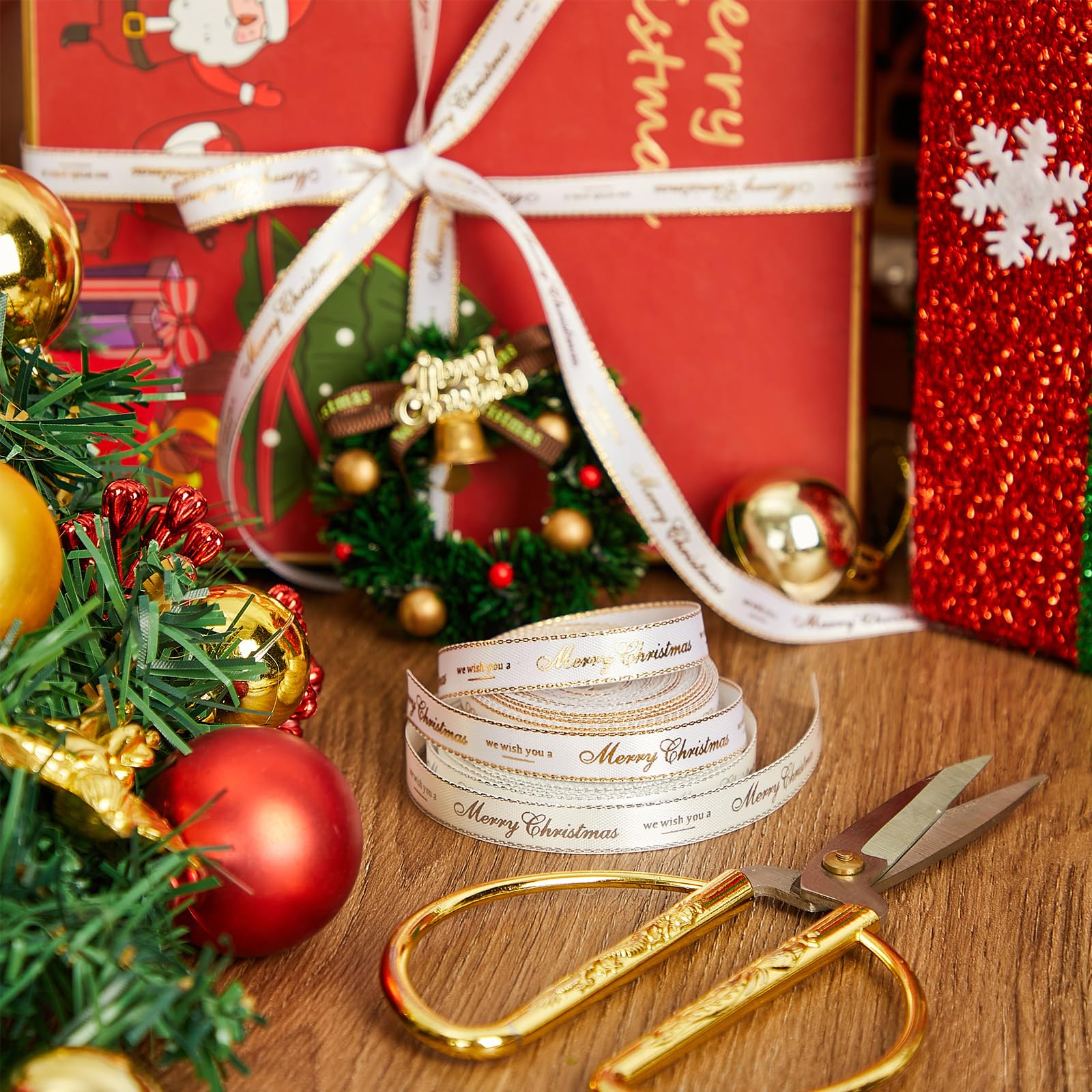 2 Roll 20 Yard Christmas Ribbon for Gift Wrapping Silver Gold Xmas Satin Ribbon 10 mm x 10 Yard Each - Image 3