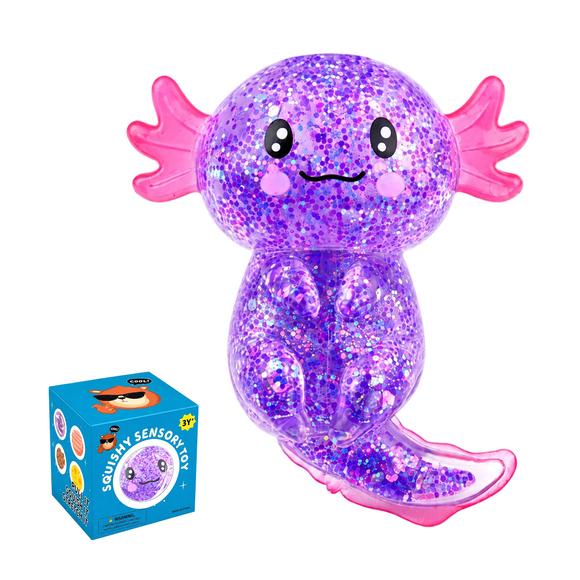 Axolotl Squishy Stress Relief Toy, Glitter Fidget Cute Axolotl Toy(Purple)