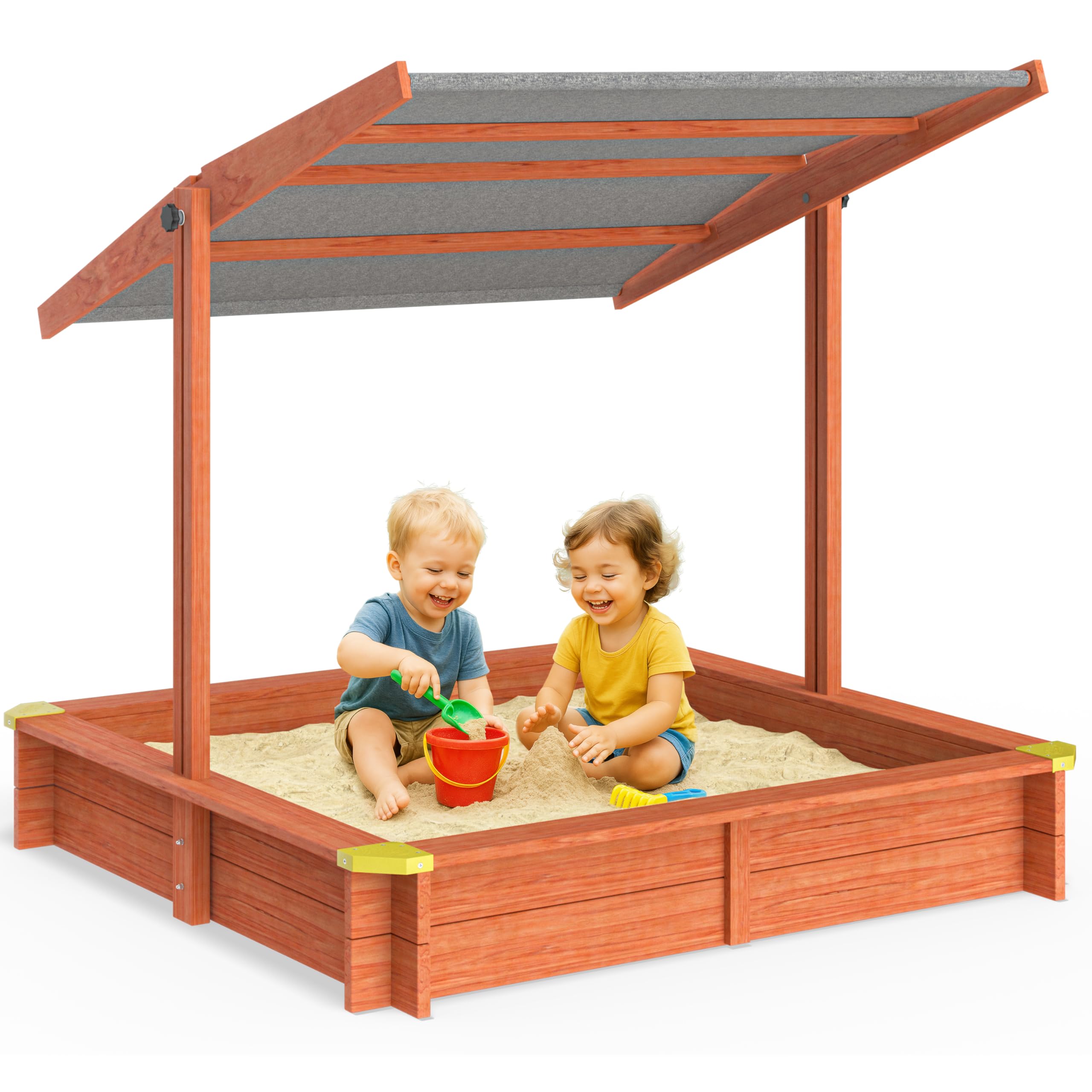 SPIELWERK® Max Sandpit | Tilt Roof | Canopy | UV50+ Protection | Soft Play | Ideal with Kinetic Sand | Toddler Toys | Play House with Ground Liner & Corner Protectors | 133x127x137 cm