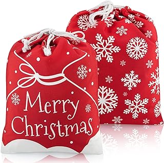 Shindel 2PCS Christmas Santa Sack, Christmas Canvas Gift Bag with Drawstring Canvas Bag Merry Christmas, 20x15.9 inches