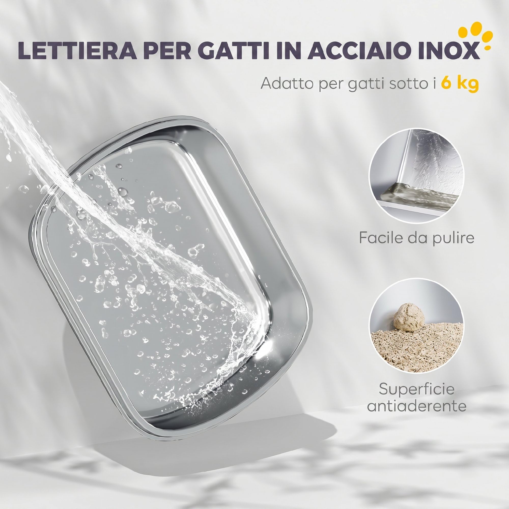PawHut Lettiera per Gatti Chiusa Acciaio Inox con Pareti Alte Grigio Chiaro | Ribaltabile, Toilette per Gatti, Doppia Porta, Paletta, Antiperdita, Antiodore, Facile da Pulire, 52.4x41.3x39.8 cm