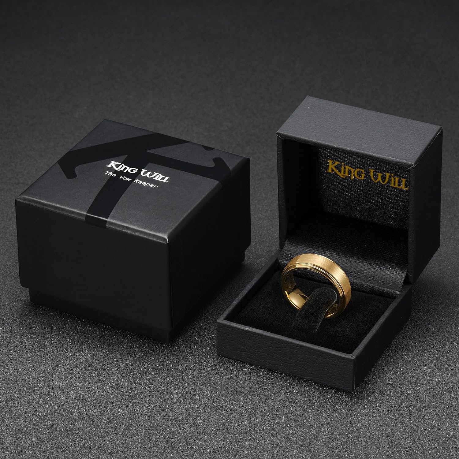 King Will Classic Tungsten Wedding Band for Men, 6/7/8/9/10mm Widths, Polished Finish Step Edge Matte Rings Comfort Fit
