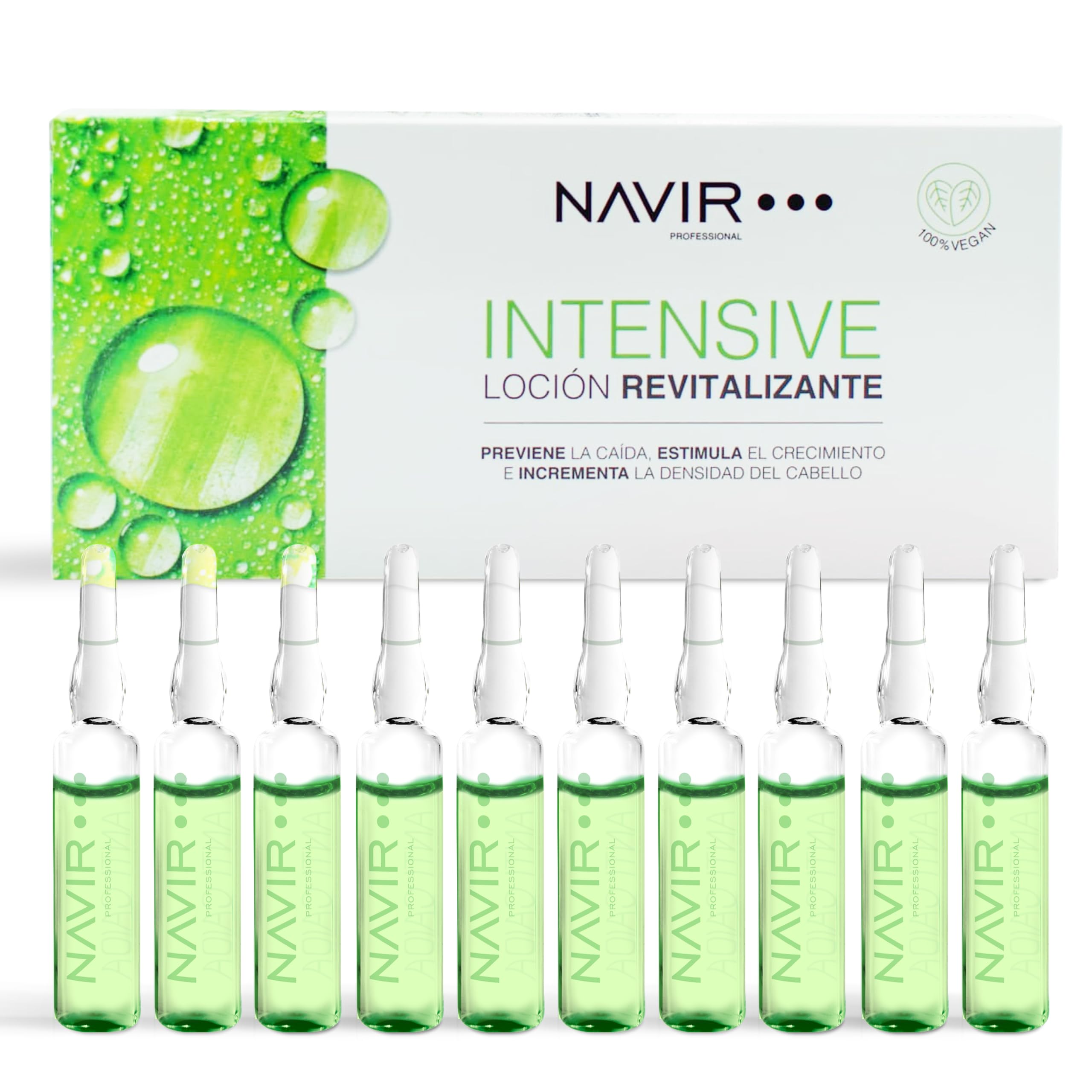 NAVIR Profesional | Ampollas Anticaida del cabello | Tratamiento con Placenta Vegetal | Mujer y Hombre (Ampollas 10 x 10 ml)