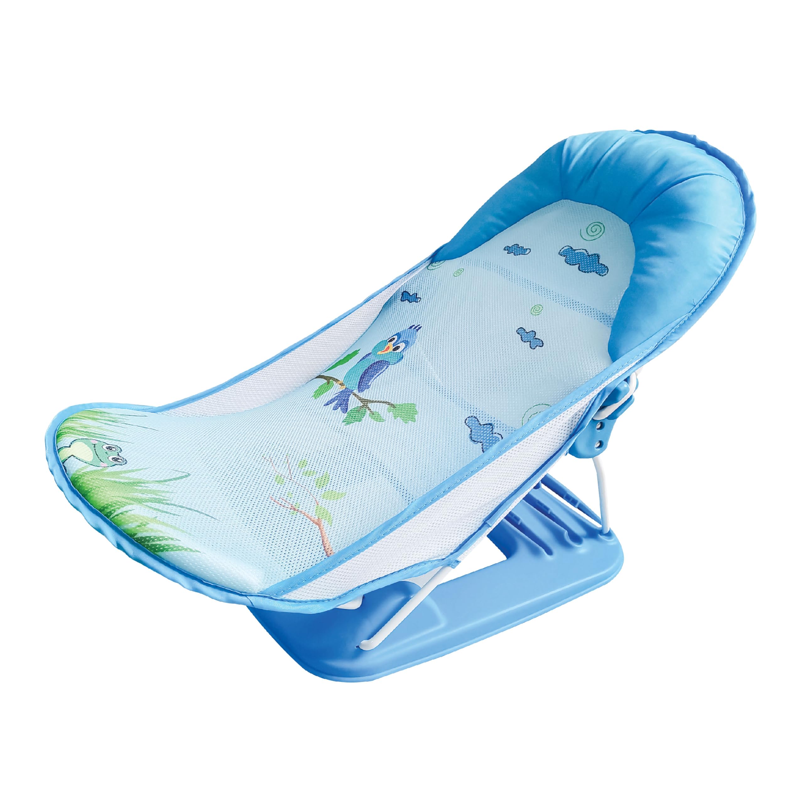 Shower Me Baby Bather – Adjustable Baby Bath Seat with 3 Recline Positions -Newborn Bather w/ Removeable/Washable Mesh Fabric Seating -Foldable- Bathtub/Sinks for 0m+ - Dark Blue