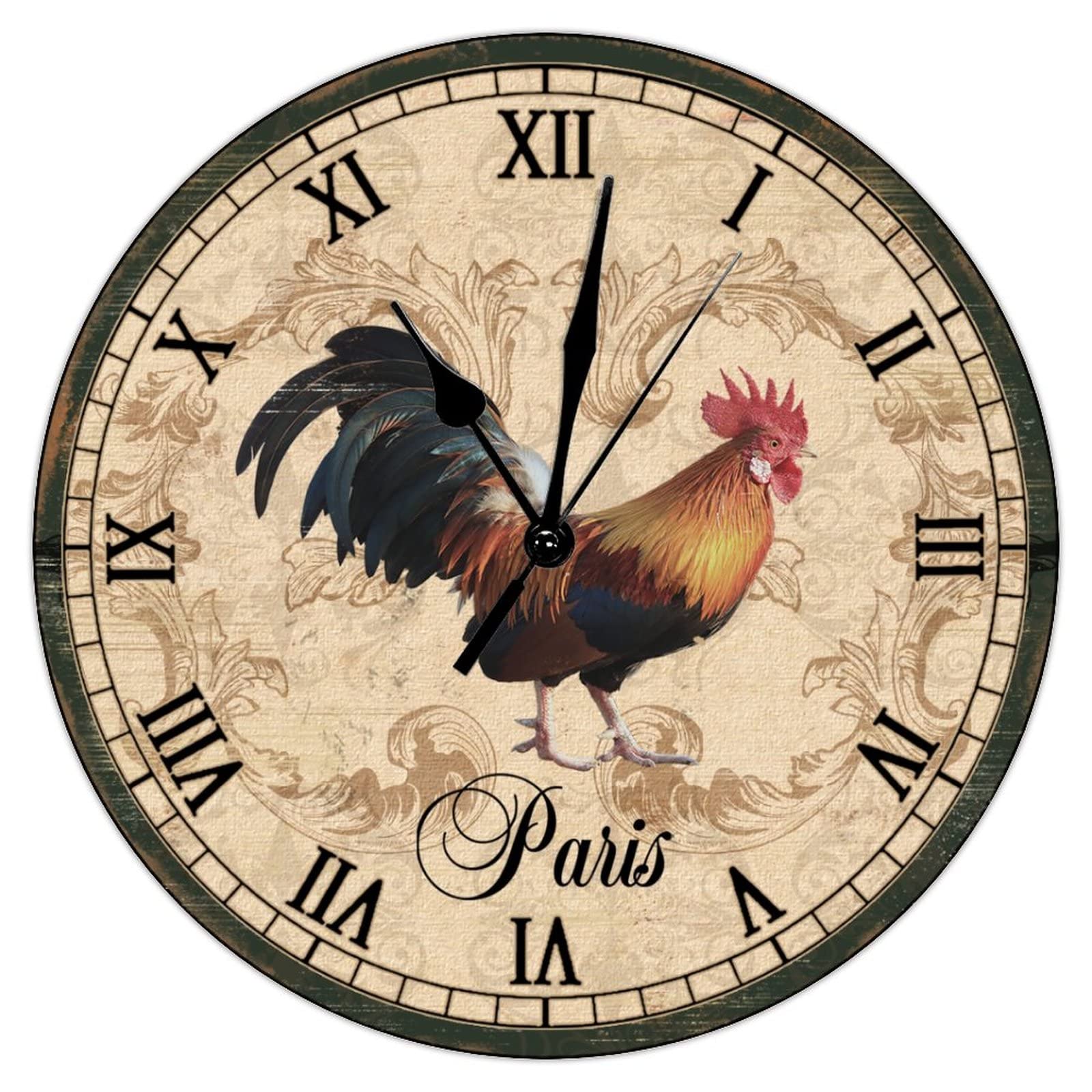Horloge murale en bois coq francais silencieuse 38cm grand format retro sans tic-tac