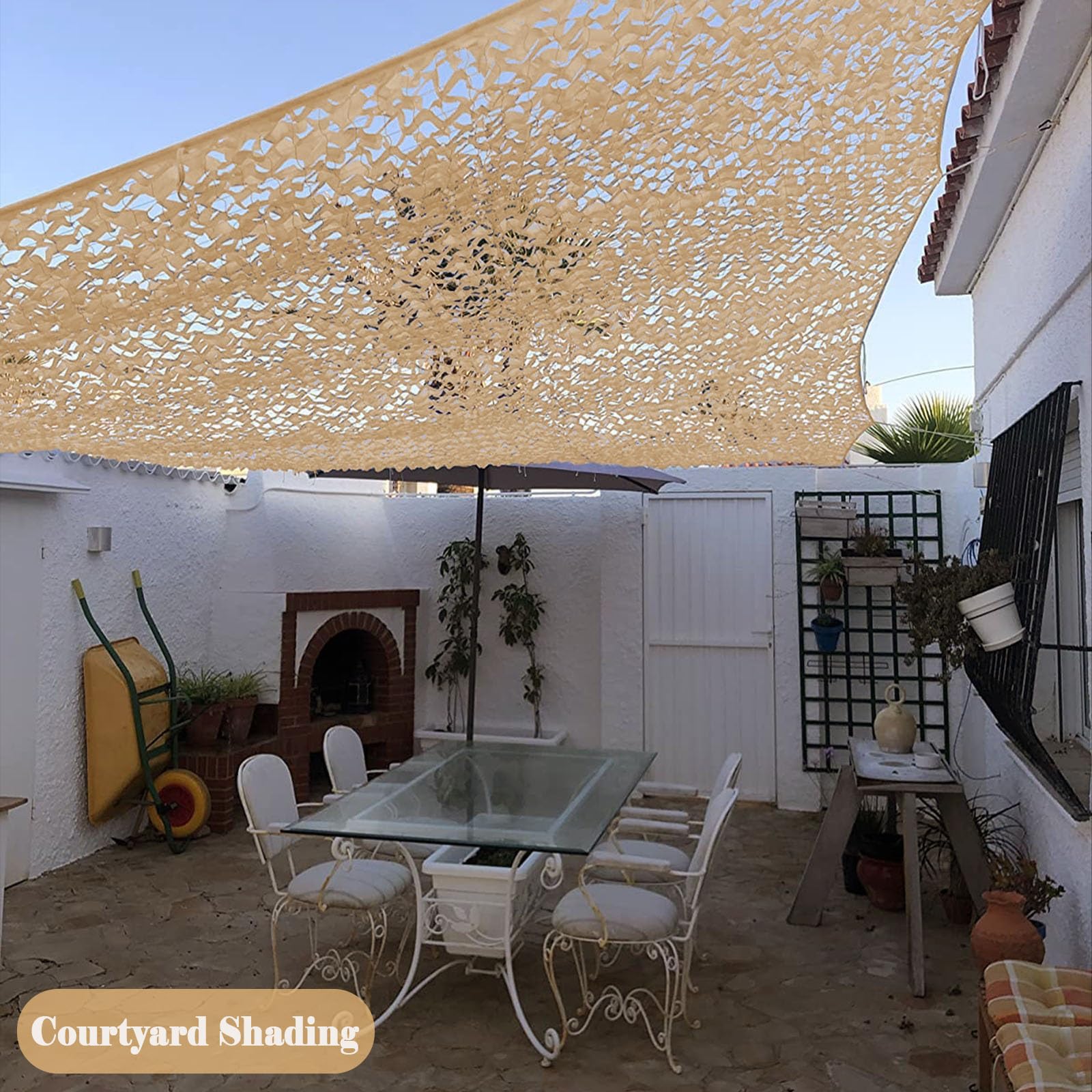 Filet ombrage 5x6m (16.4x19.68 in) Protection Polyvalente Ombrage pour Jardin,Clôture,Balcon,Tonnelle.pour Camping,Résistant au Soleil et à l'eau(Sable)