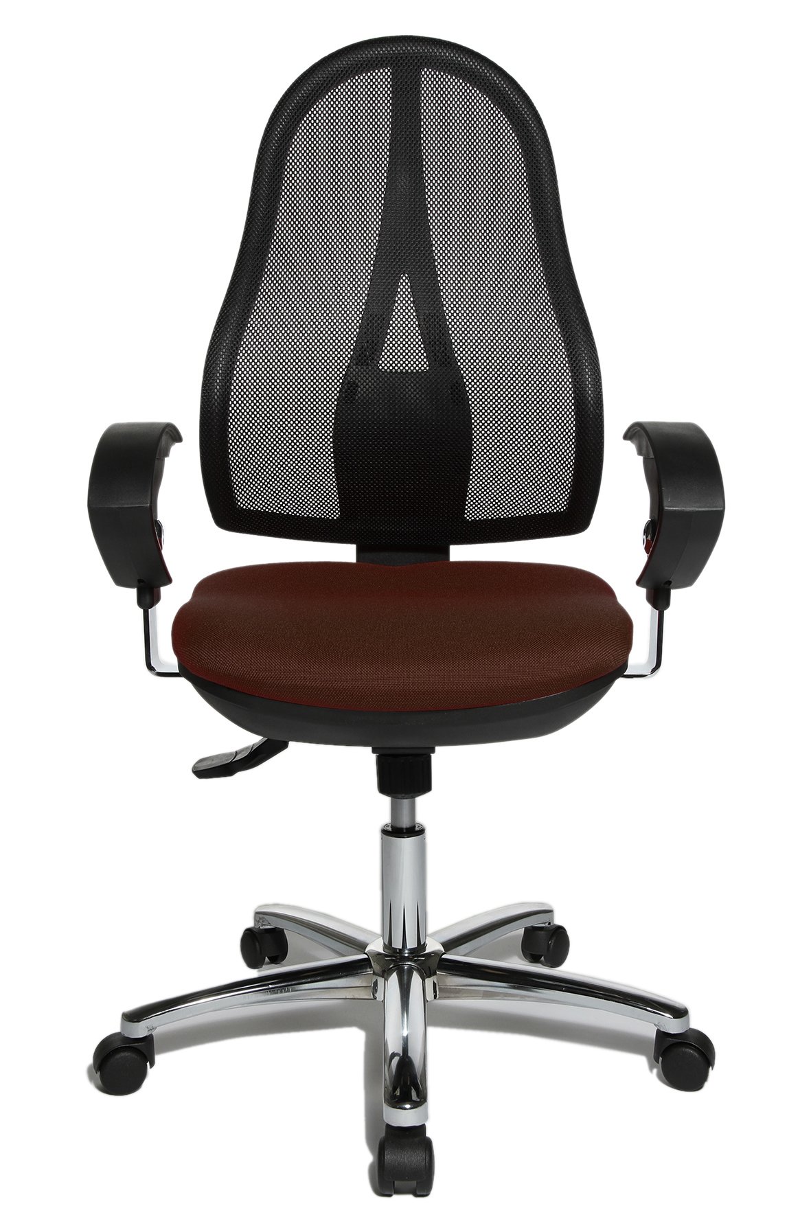 Topstar Open Point SY Deluxe, ergonomischer Syncro-Bandscheiben-Drehstuhl, Bürostuhl, Schreibtischstuhl, inkl. Armlehnen (höhenverstellbar), Stoff, dunkelbraun