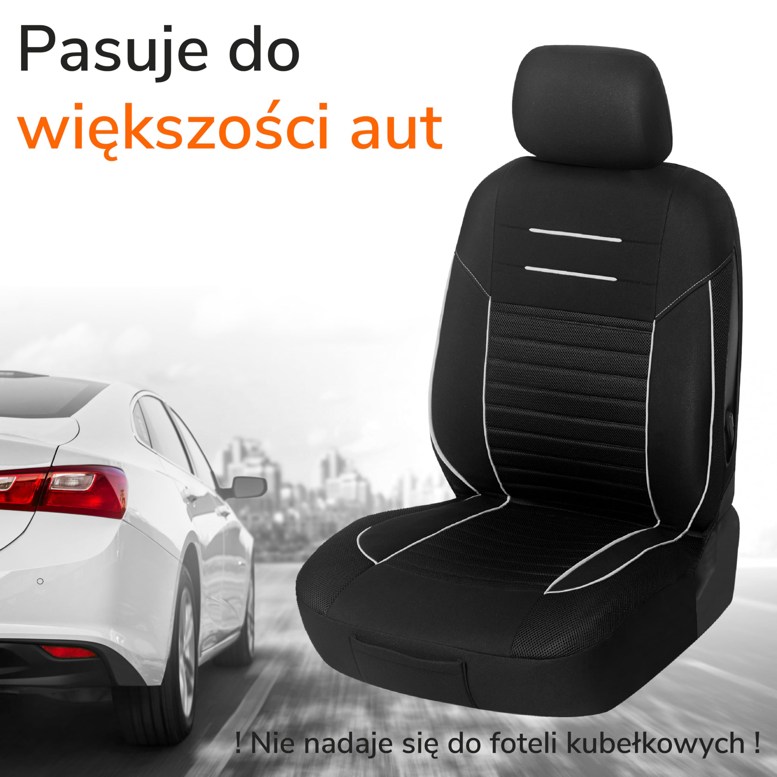 Upgrade4cars Pokrowce na siedzenia samochodowe, na przednie siedzenia, czarno-białe, zestaw pokrowców na fotel kierowcy i pasażera