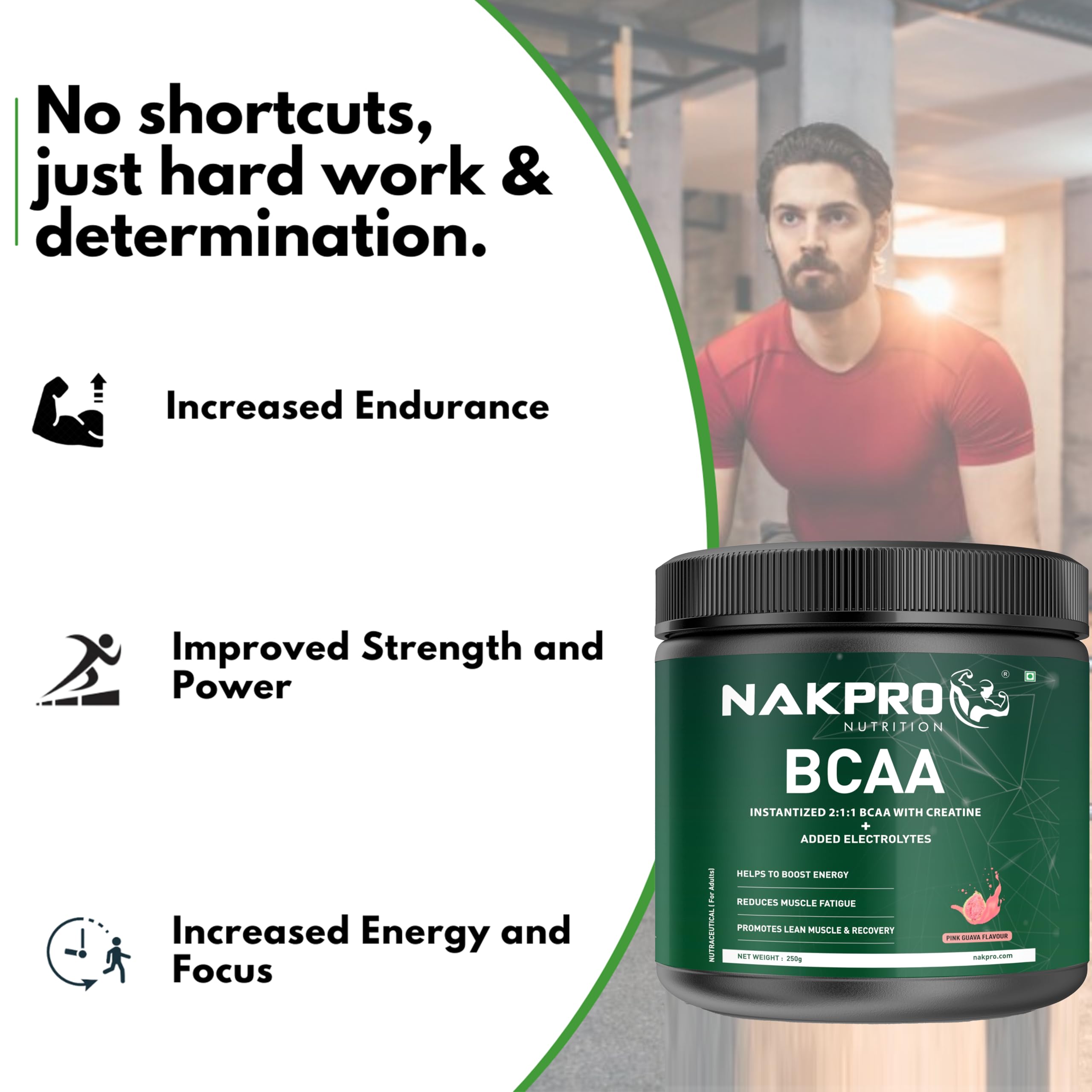 NAKPRO BCAA-Instantized 2:1:1,BCAA - Jar (31 Servings, 250g- (250 g, Pink Guva) - Image 7 thumbnail