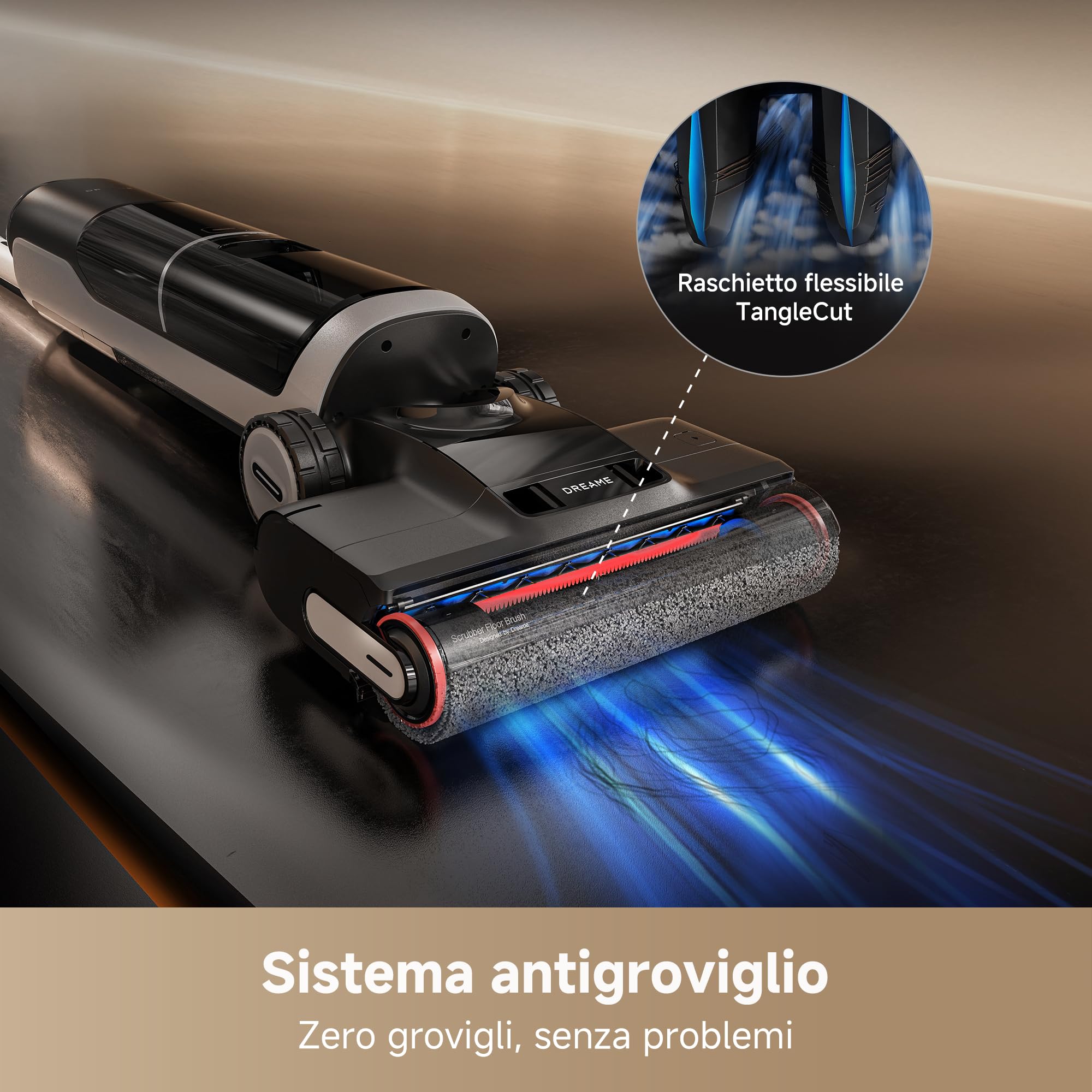 DREAME H14 AE Aspirapolvere Lavapavimenti, Aspirazione da 18 kPa, Lavaggio con Acqua Pulita, Design Piatto, Pulizia con Spazzola su 2 Lati, 0 Grovigli, Lavaggio e Asciugatura a 60 °C della Spazzola