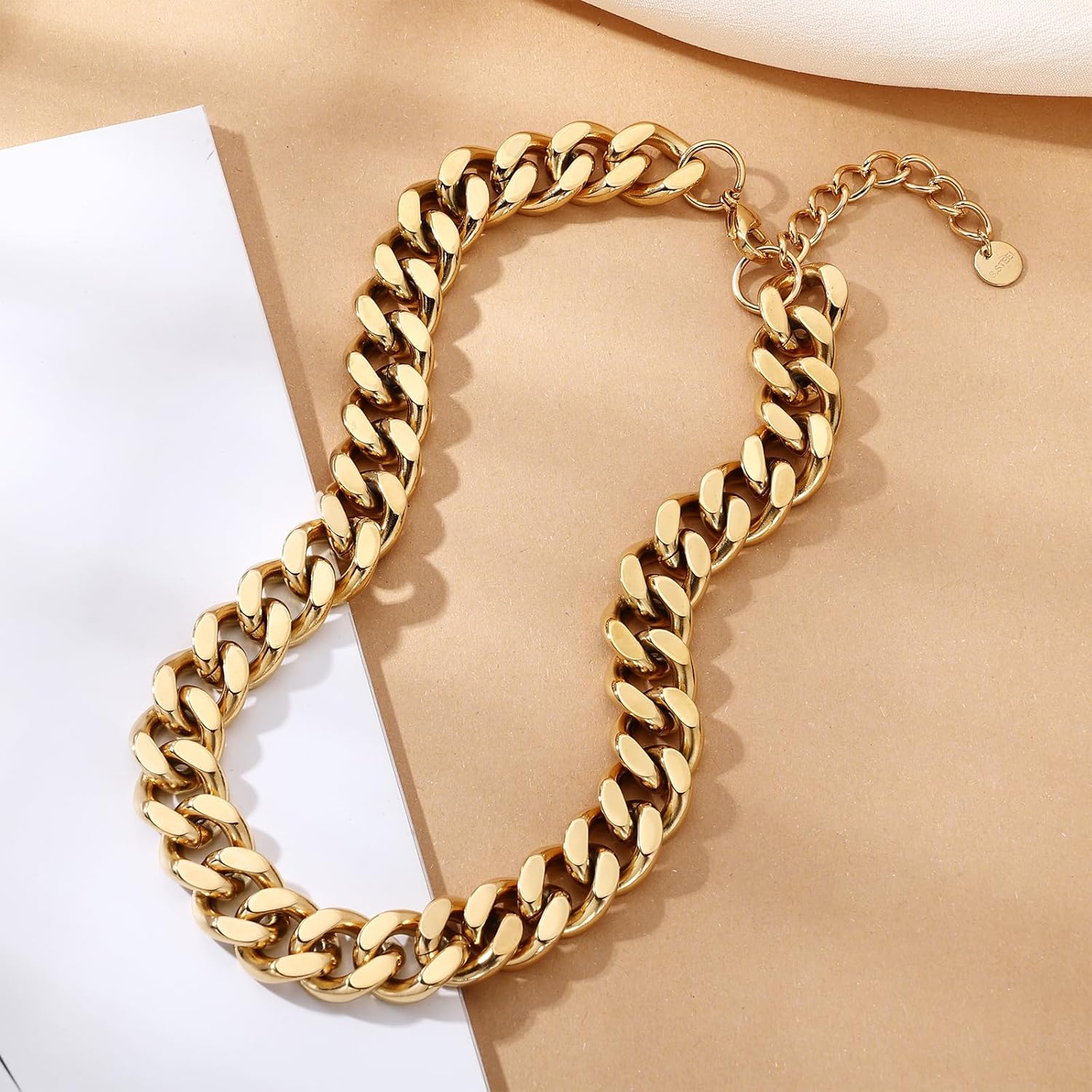 FEEL STYLE Chunky Gold Necklace for Women - 14K Gold Plated 10mm/14mm Cuban Link Chain & 8mm O-Link Chunky Necklace Fashion Jewelry Adjustable - Image 3