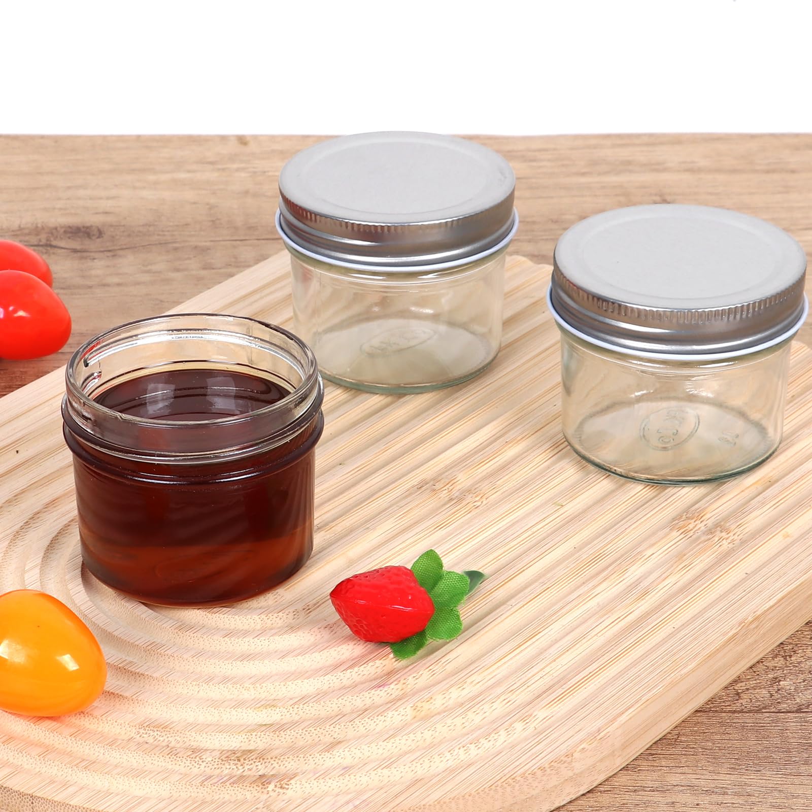 Tarros pequeños Mason, paquete de 8 tarros de vidrio de 4 onzas con tapas regulares, mini tarro de conserva, ideal para gelatina, mermelada, miel, postre, especias, recuerdos de boda, velas
