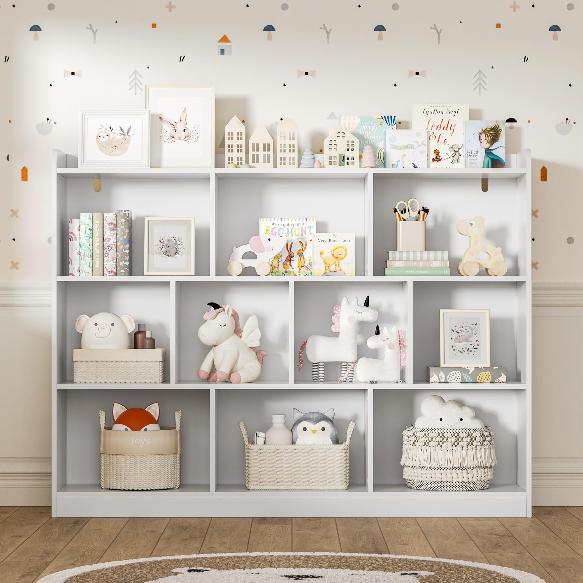 DIYART White Bookshelf, Wood Bookcase with 3 Tier Open Shelves, 10-Cube Minimalist Storage Shelf for Living Room, Bedroom, 55.1" W x 42.5" H