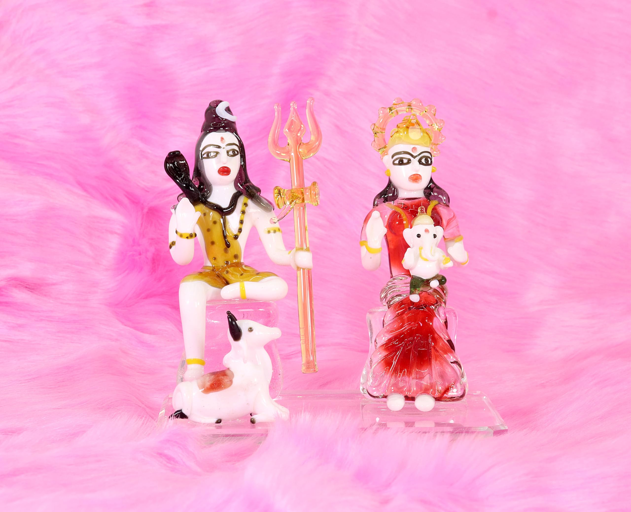 NMII Idolo in vetro Lord Shiv Parivar Murti Shiv ji per casa Pooja camera ufficio soggiorno | Lord Shiv Ganesh Ji Parvati Mata Nandi Idol | Idolo della famiglia Mahadev | Oggetto decorativo per la