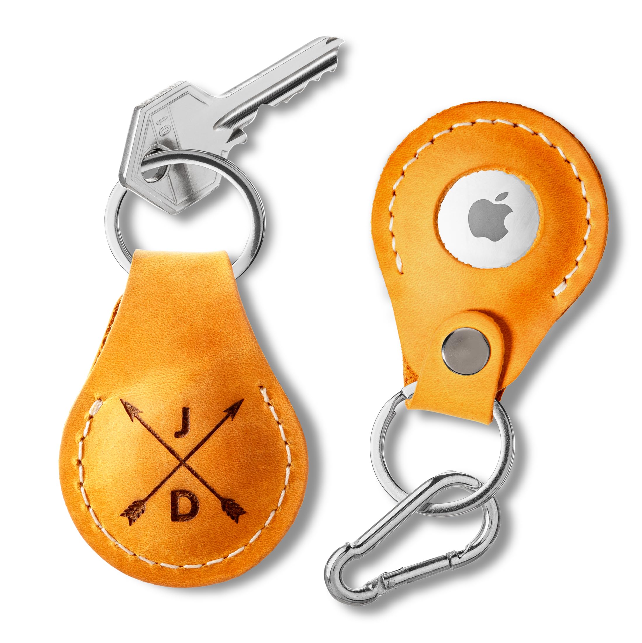 Handmade Personalized leather Apple AirTag Holder – Premium Genuine Leather AirTag Keychain with Carabiner, Elegant Leather AirTag case and Stylish