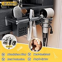 Vista 12 de TC-HOMENY Escritorio de maquillaje con parte superior de cristal, tocador con soporte para herramientas para el cabello y estación de carga, 2