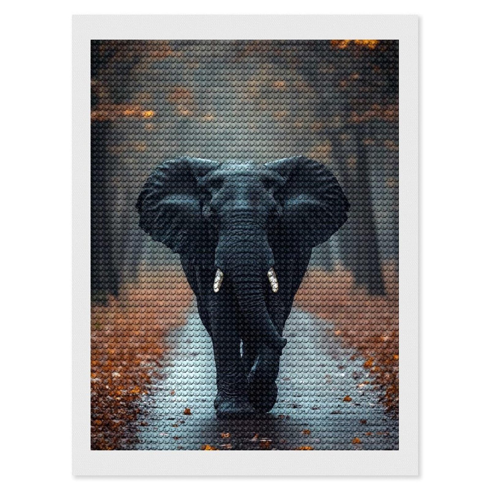 Junmoney Elephant Walking Through Autumn Forest Diamond Painting Canvas Kit 12"x16", Leisure Activity, Aesthetic Room Decor, with Tool Kit, DIY, Gift