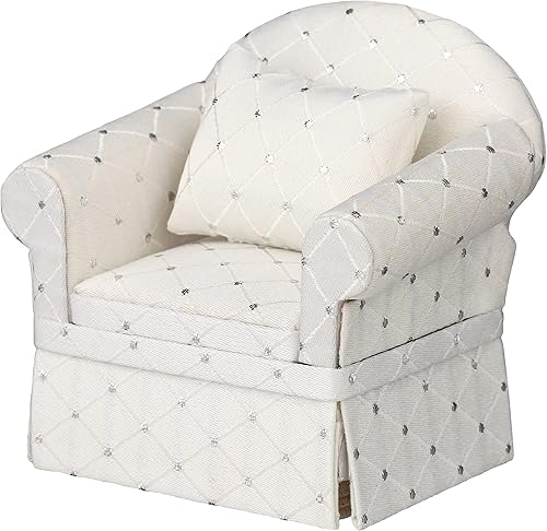 Miniatura 7 de Casa de muñecas Sofá sillón tapizado, silla miniatura para sala de estar, tela, accesorios para muñecas de 6 pulgadas, escala 112 (beige retro)