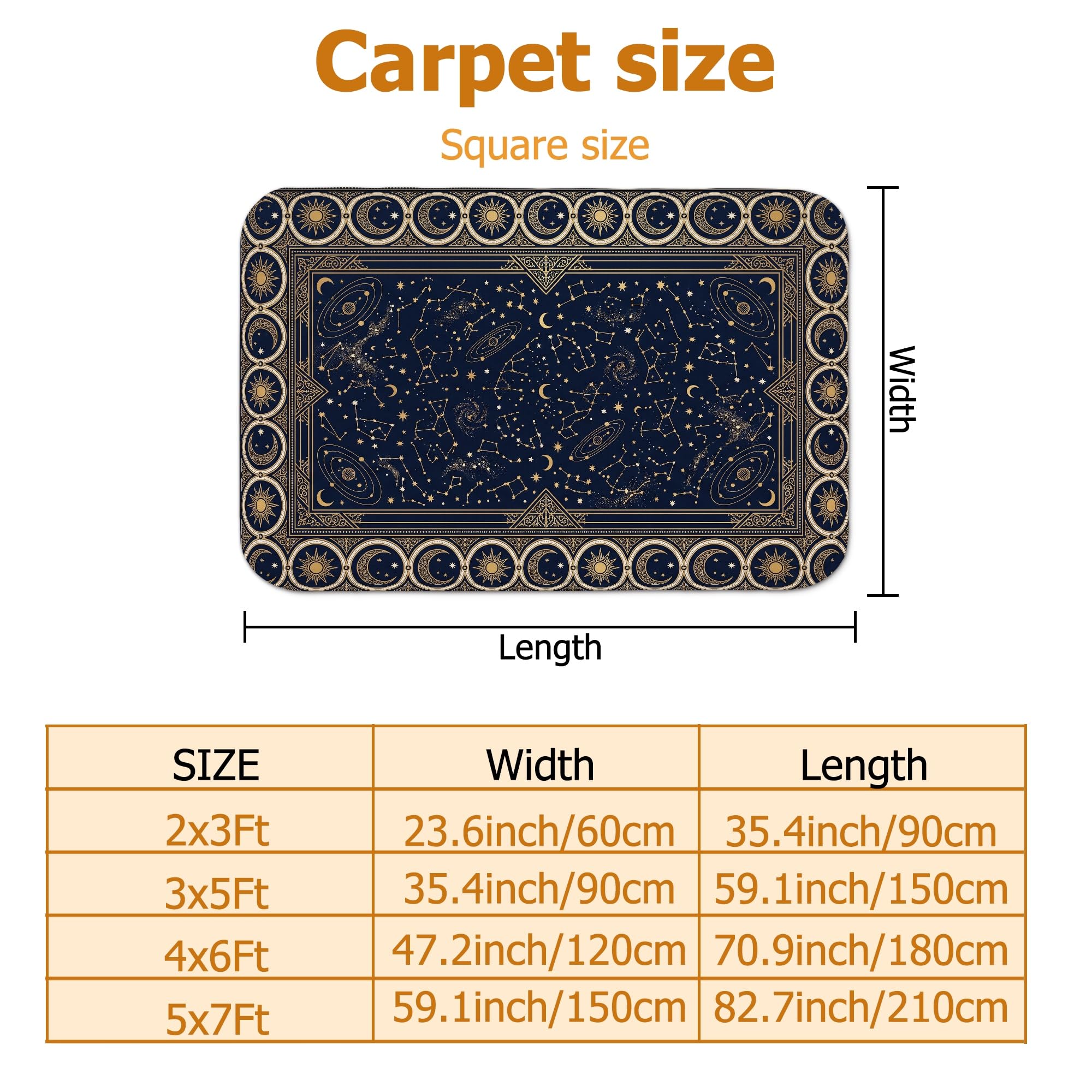 Tapis décoratif constellation céleste phase de lune 1,5 x 2,1 m