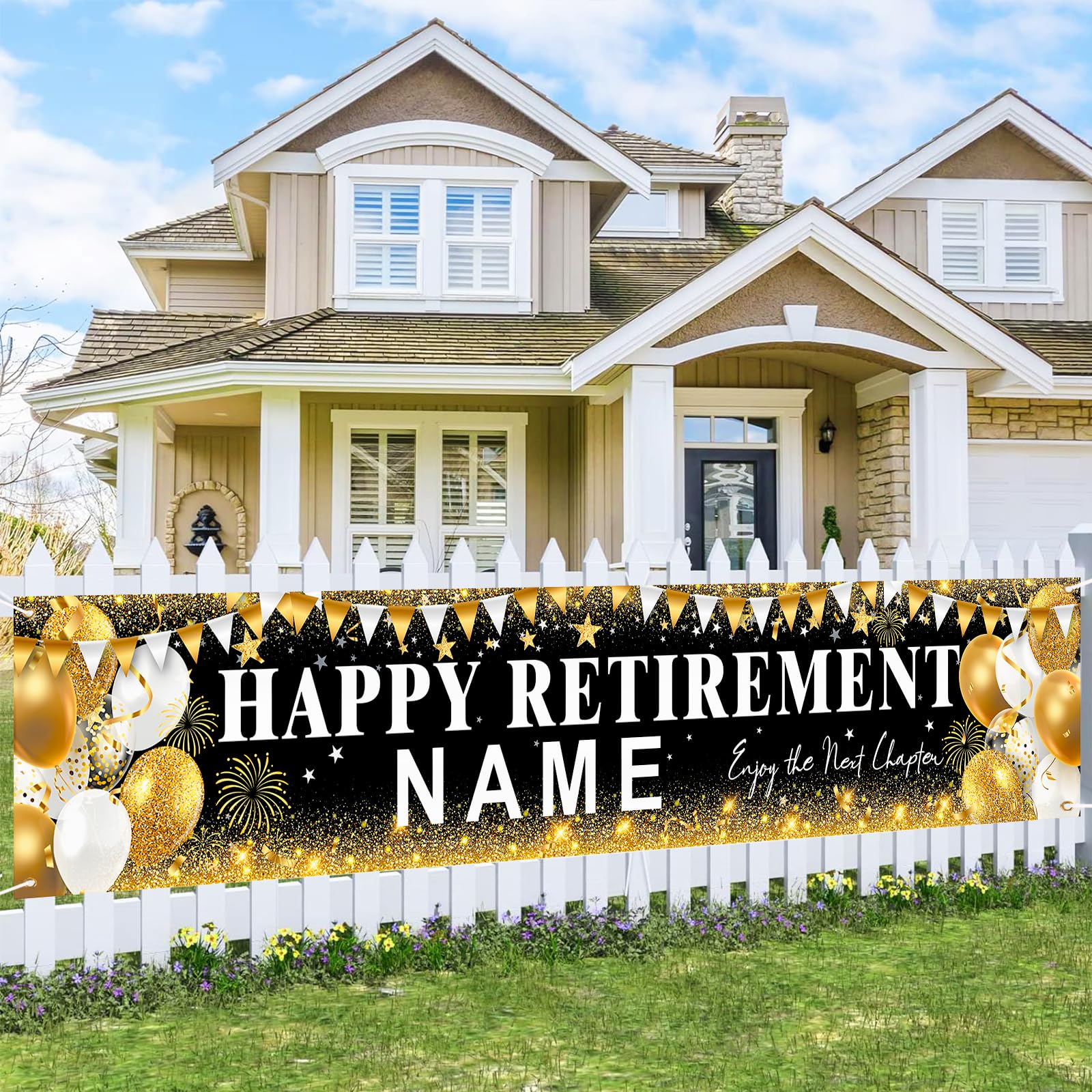 Happy Retirement Banner, Personalized Retire Banner With Letter Stickers for Custom Name, Happy Retirement Party Decorations for Men and Women, Size