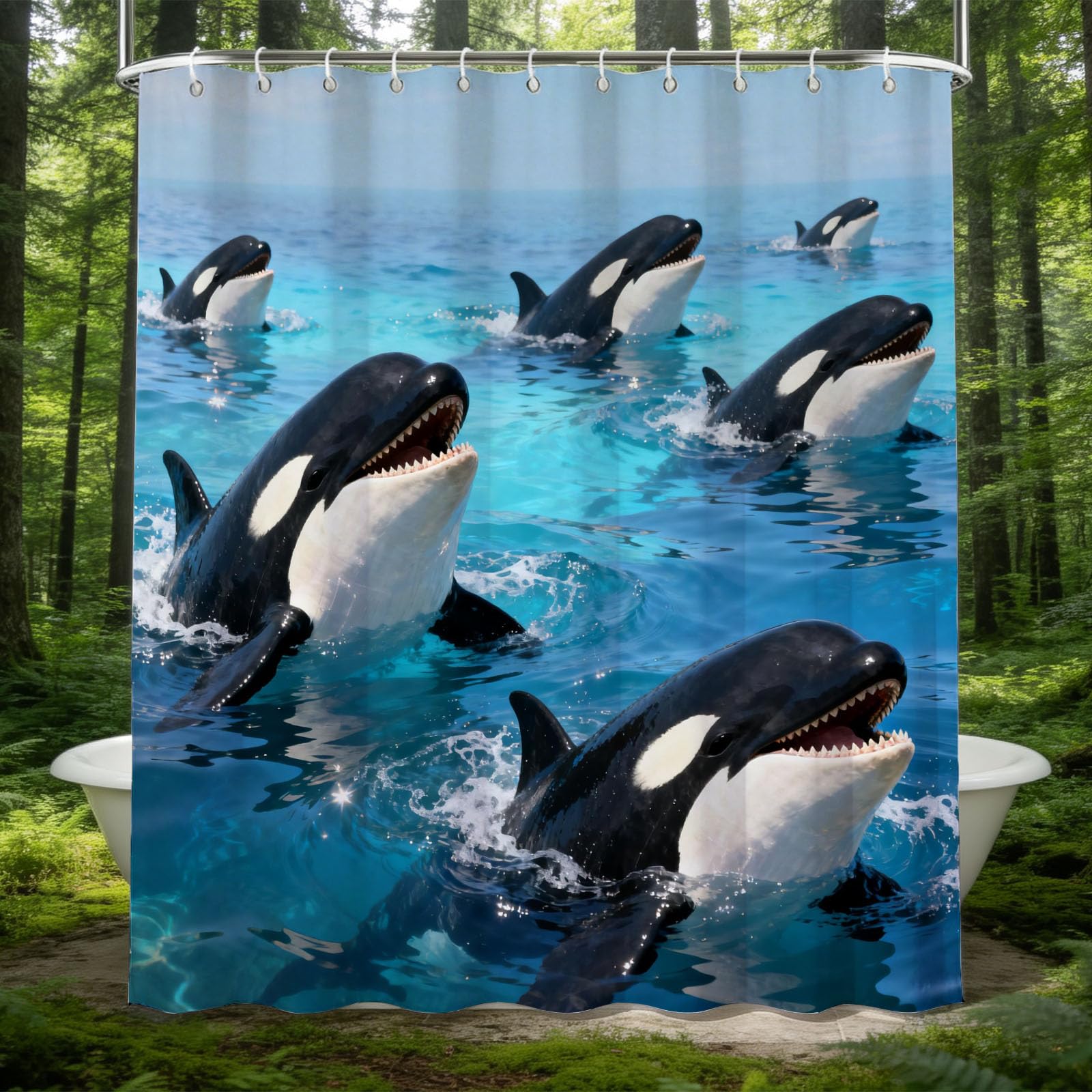 Hongduo 3D Marine Orca Shower Curtain for Stalls Bathtubs Tropical Ocean Bathroom Decor Shower Curtain Set Polyester Fabric Waterproof 120x180cm/48X71 Inch with Hooks
