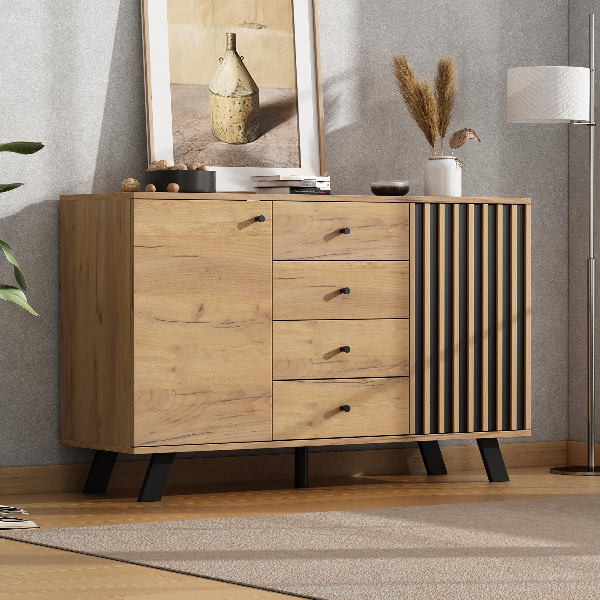 Sideboard Wohnzimmer, Buffetschrank, 120×38×75cm, Holzfarbe