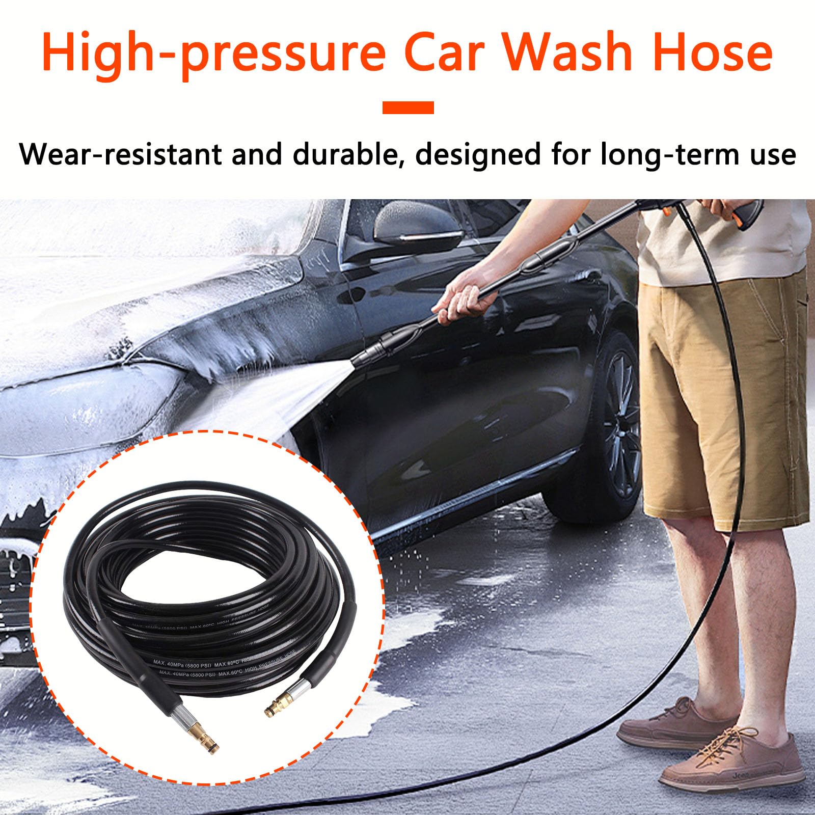 Tubo di ricambio per idropulitrice ad alta pressione per Karcher, per idropulitrici Kärcher serie K K2, K3, K4, K5, K7 accessori, con adattatore a connessione rapida nero 15m