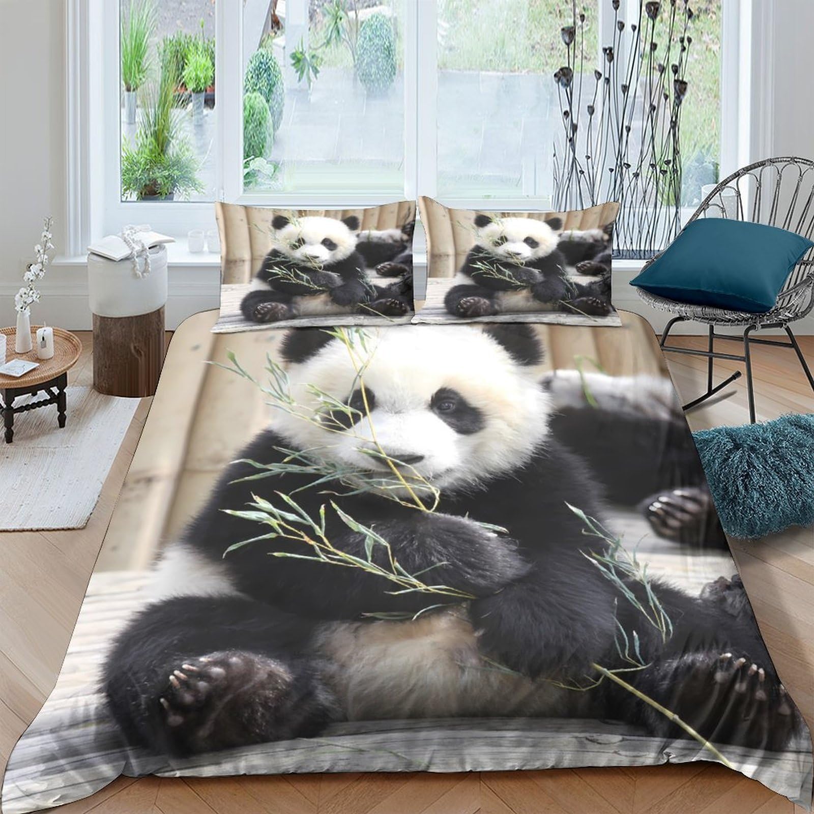 Ctjqhvkz Style-7 3D Printed Cute Panda Fitted Sheet Microfiber Soft Breathable Bamboo Leaves Mattress Cover Bedroom Dorm Decor Single（135X200cm）