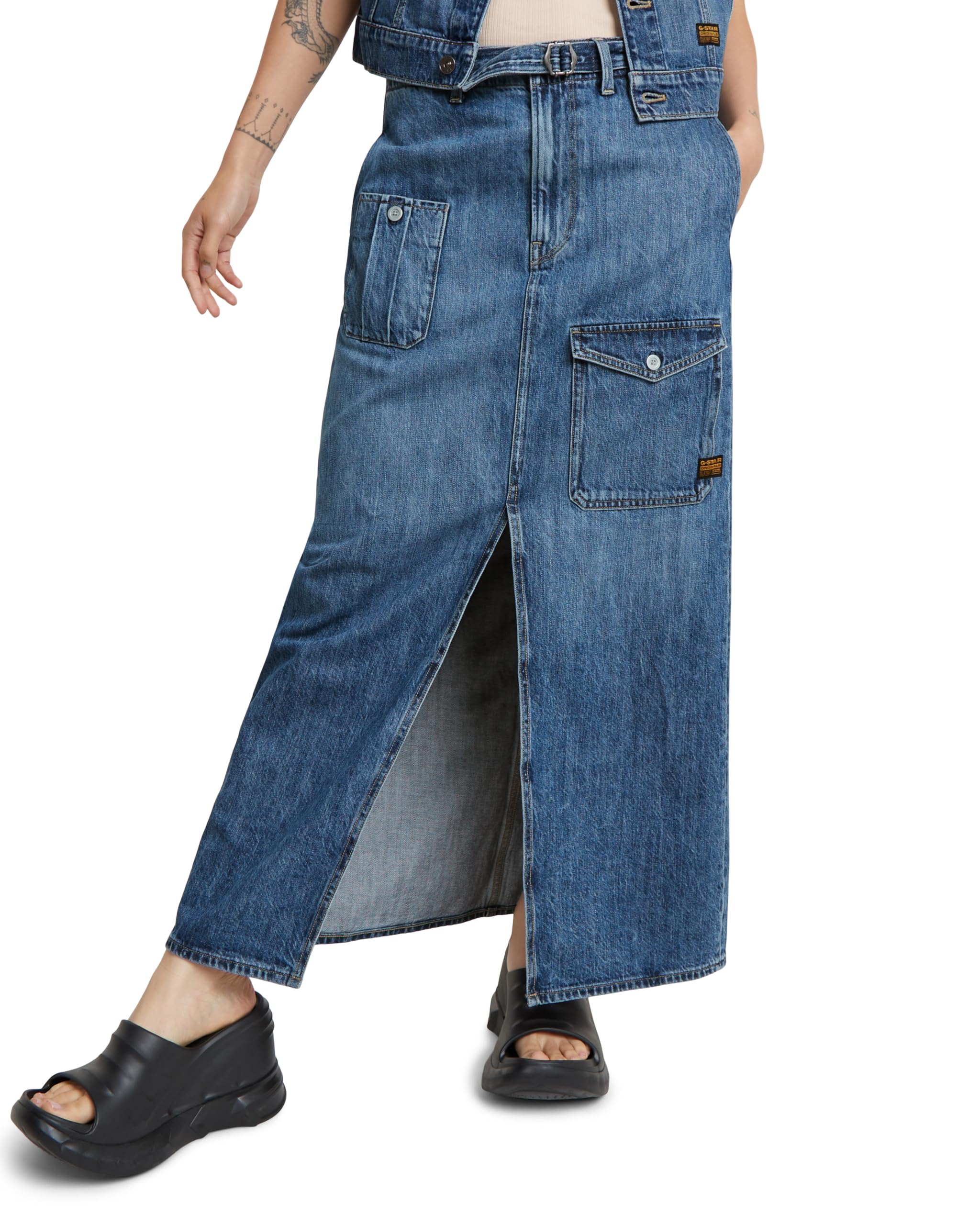 G-Star Women's Blue (Faded Cliffside Blue D24886-D536-G326) Belted Cargo Long Skirt 28