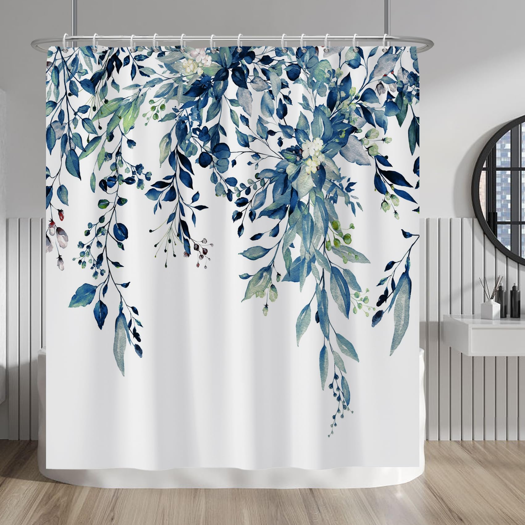 Baocicco Blue Eucalyptus Shower Curtain Spring Plant Watercolor Botanical Leaves Shower Curtains for Bathroom Home Bathtubs Waterproof Fabric Shower