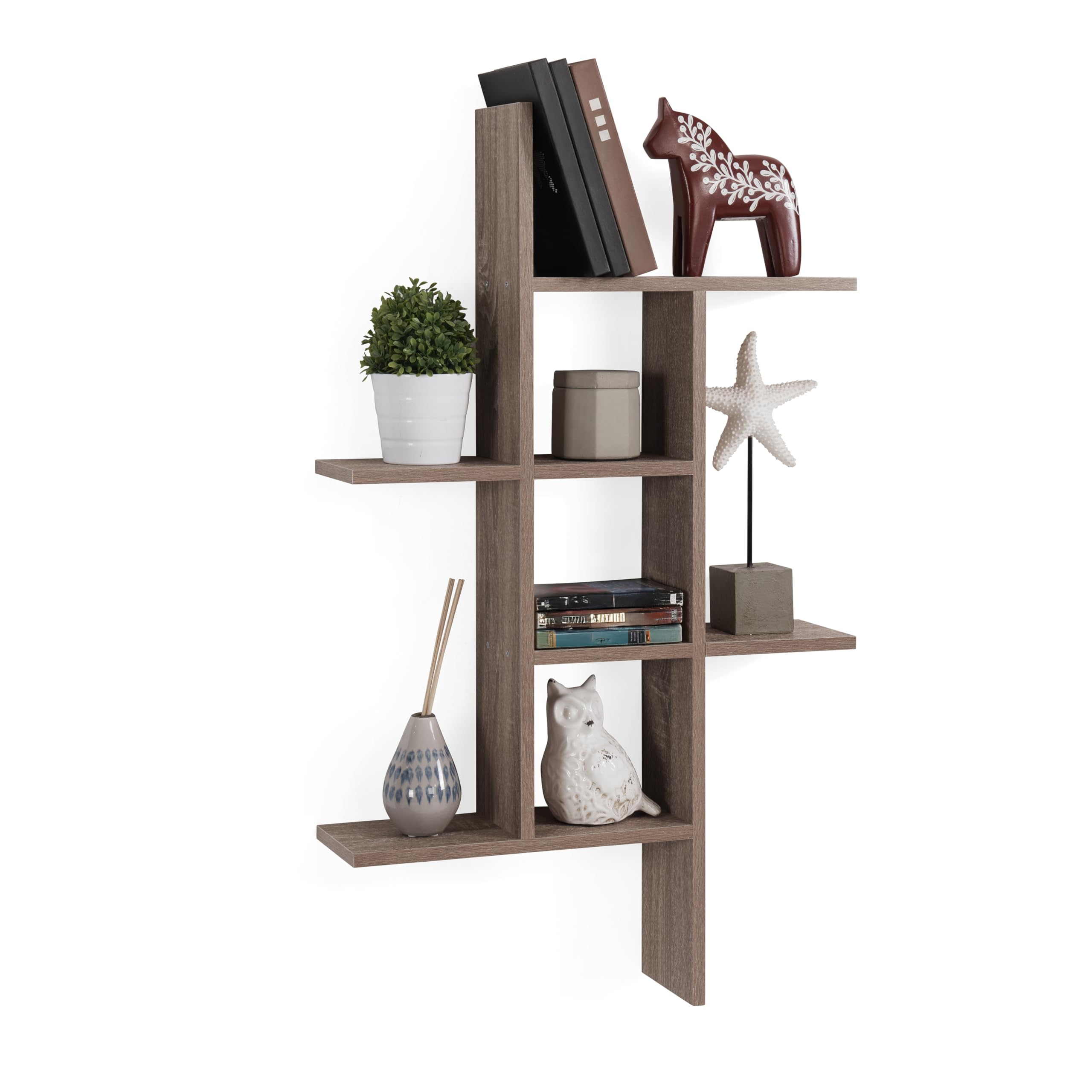 Danya B. Cantilever Cubby Decorative Modern Wall Mount Shelf – Horizontal or Vertical (Weathered Oak)