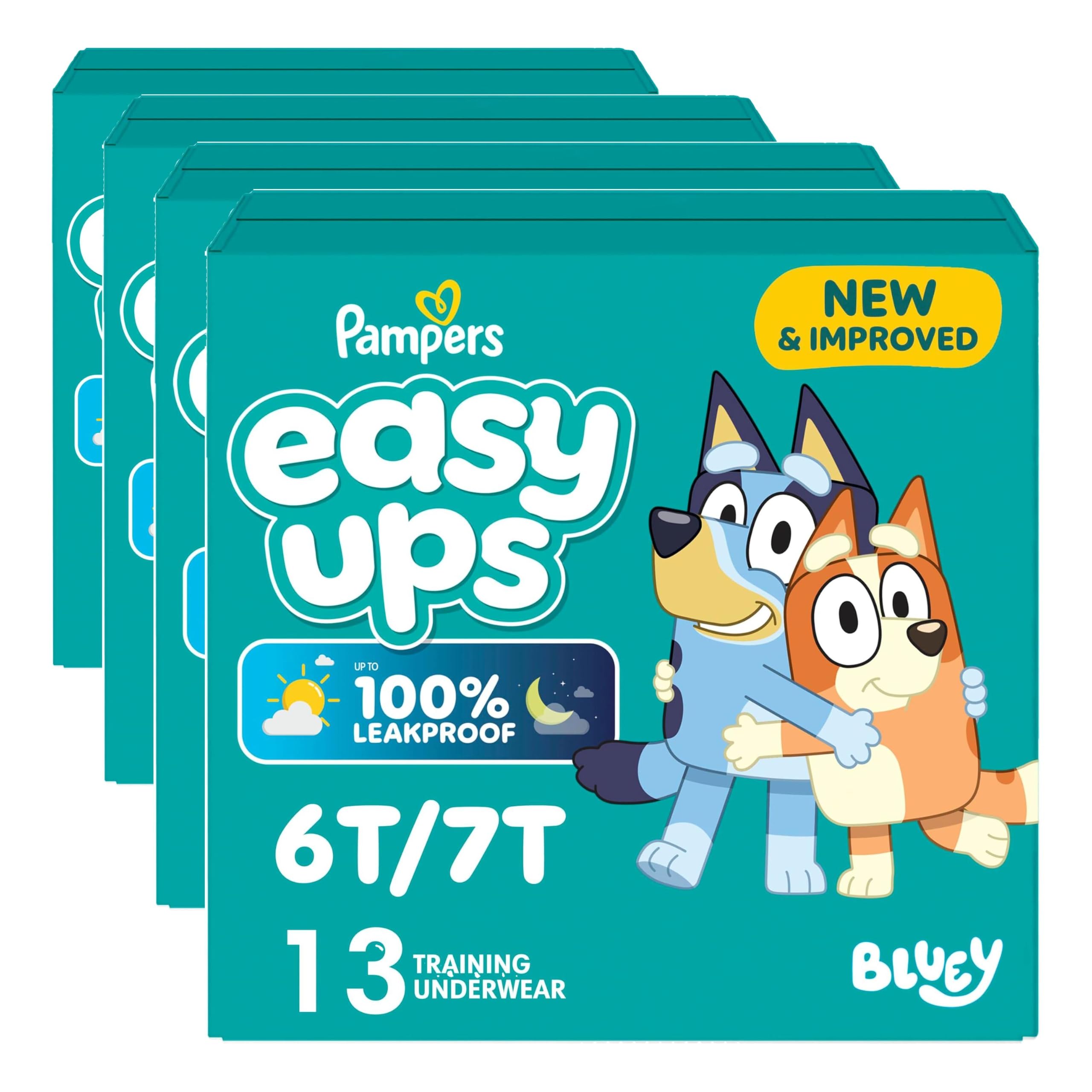 Easy Ups Girls &amp; Boys Potty Training Pants, Size 8 (6T7T), 13 Count, Bluey Absorbent Training Underwear, Up to 100% Leakproof Day and Night, Hypoallergenic (Packaging May Vary) (Pack of 4)