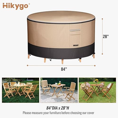 Miniatura 2 de Hikygo Fundas redondas 600D Ripstop para muebles de patio, 100% impermeables, juego de fundas para sillas de mesa de patio, tela duradera resistente