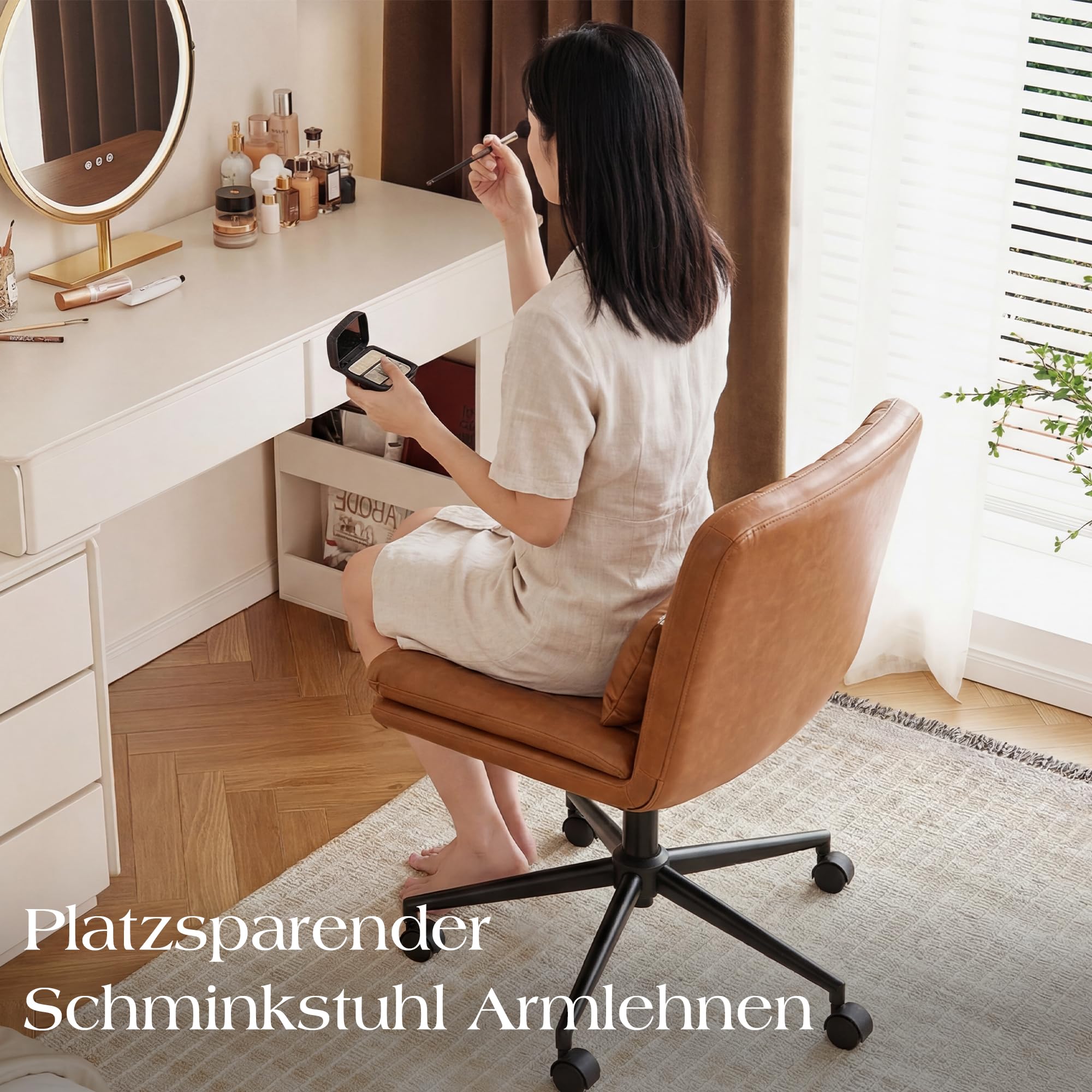 Breiter Bürostuhl, Gepolsterter Armloser Schreibtischstuhl 360° Drehbarer Homeoffice Lesesessel mit Breiterem Polster zum Sitzen im Schneidersitz Stuhl, Höhenverstellbar (Orange)