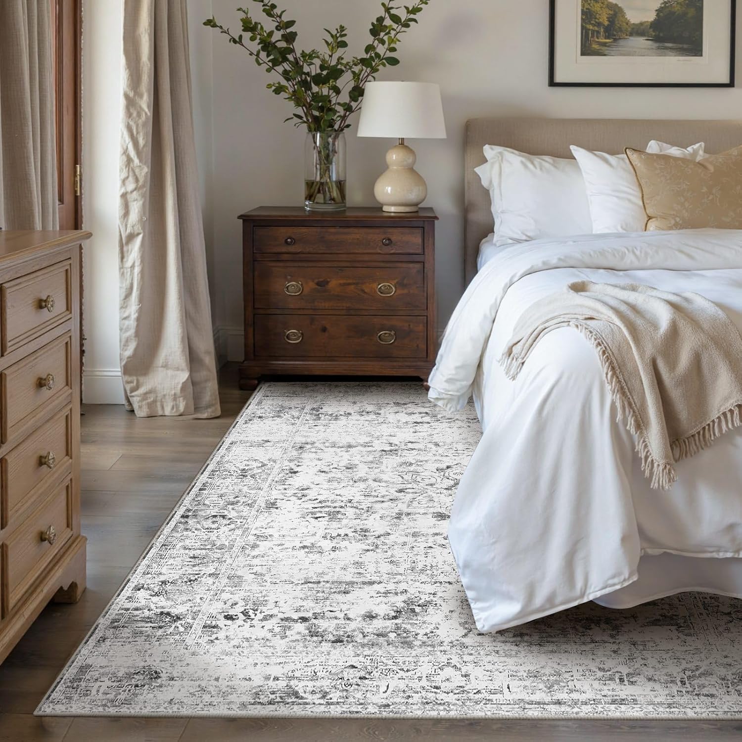 4x6 Area Rugs for Living Room, Bedroom, Grey Rugs, Small Washable Non Slip Entry Rugs, Vintage Boho Soft Indoor Rug for Nursery, Bathroom, Office
