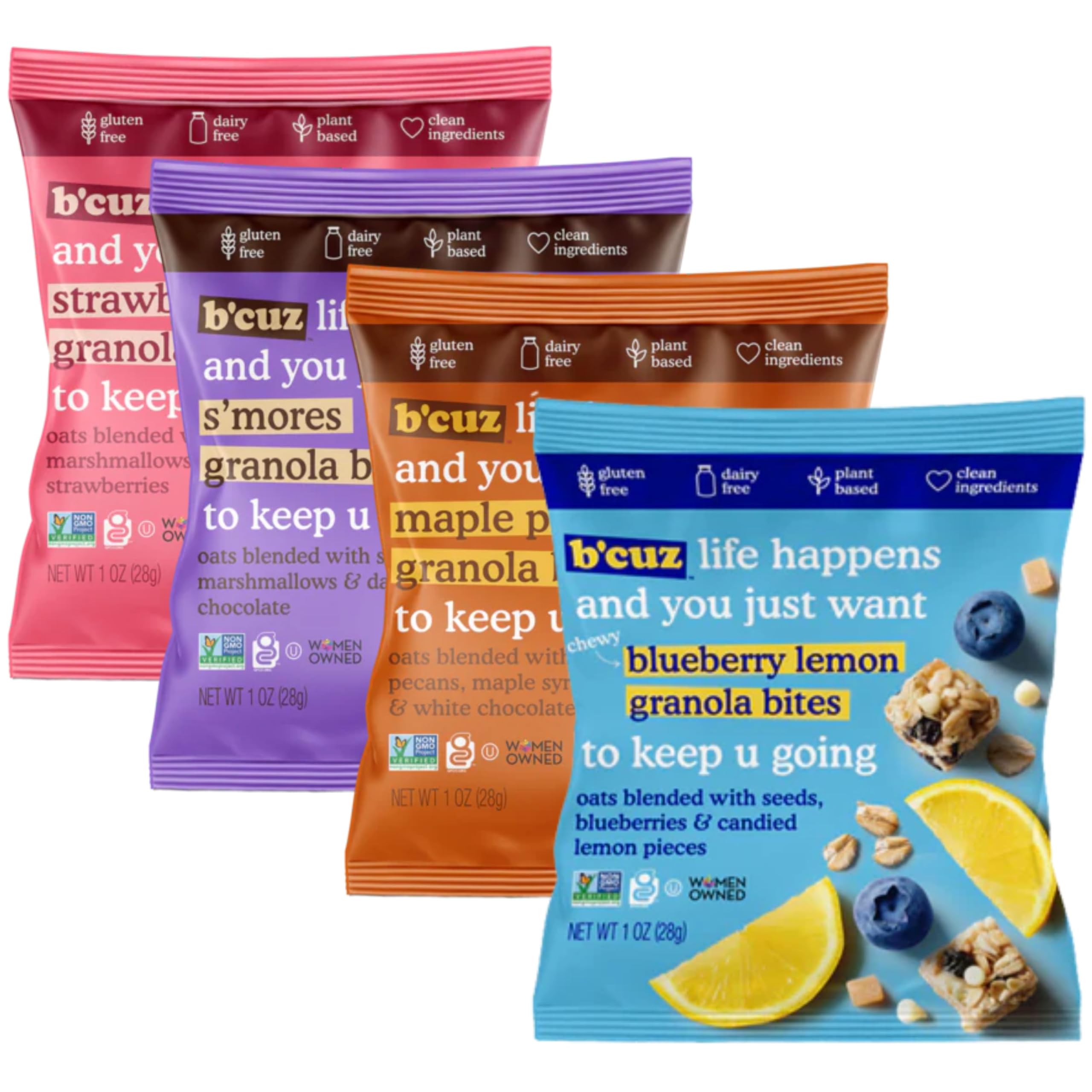 B'CUZGranola Bites Variety Pack - Gluten Free, Healthy, Dairy Free, Vegan Snacks - 8 Count