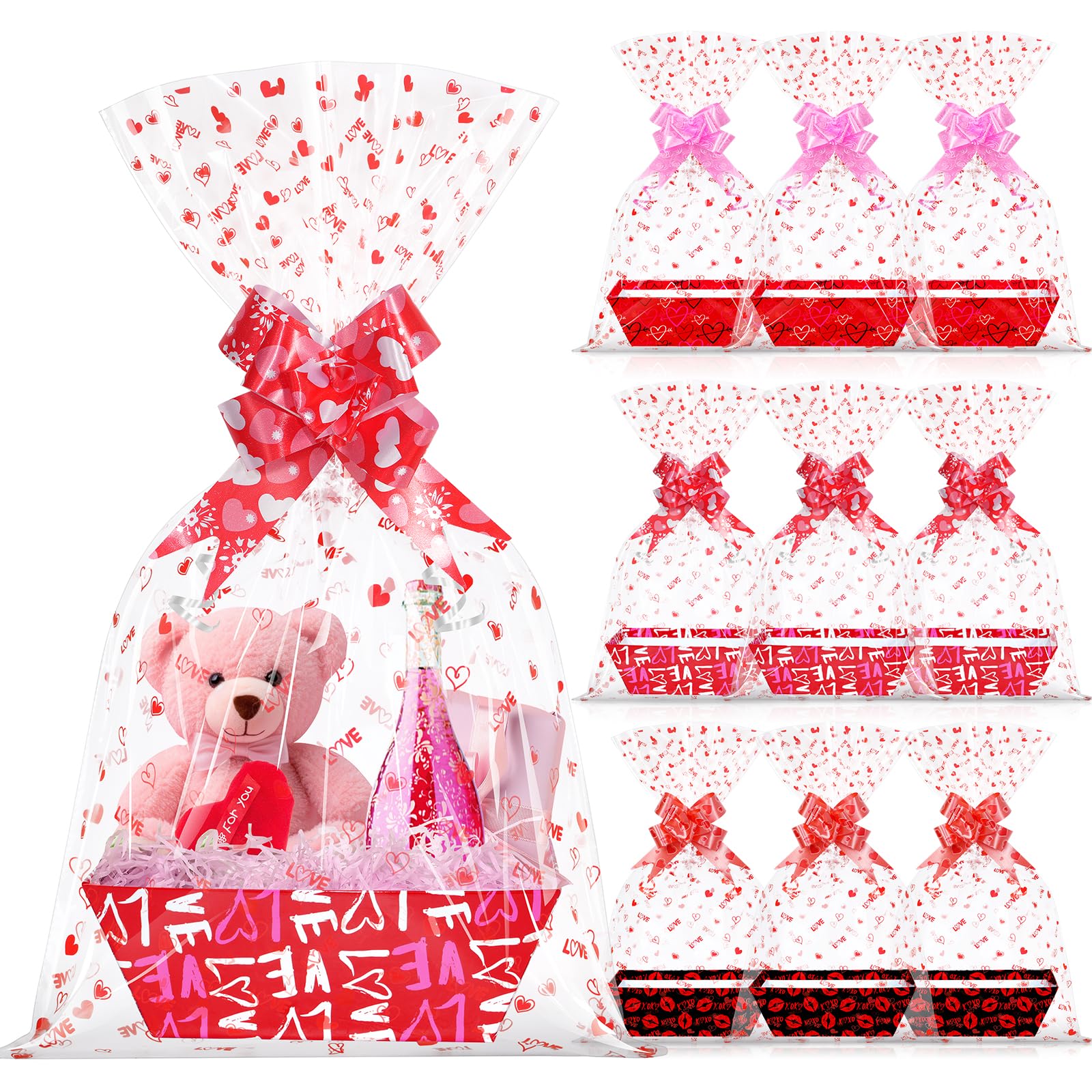 12 Set Valentines Day Empty Gifts Baskets Bulk with Cellophane Basket