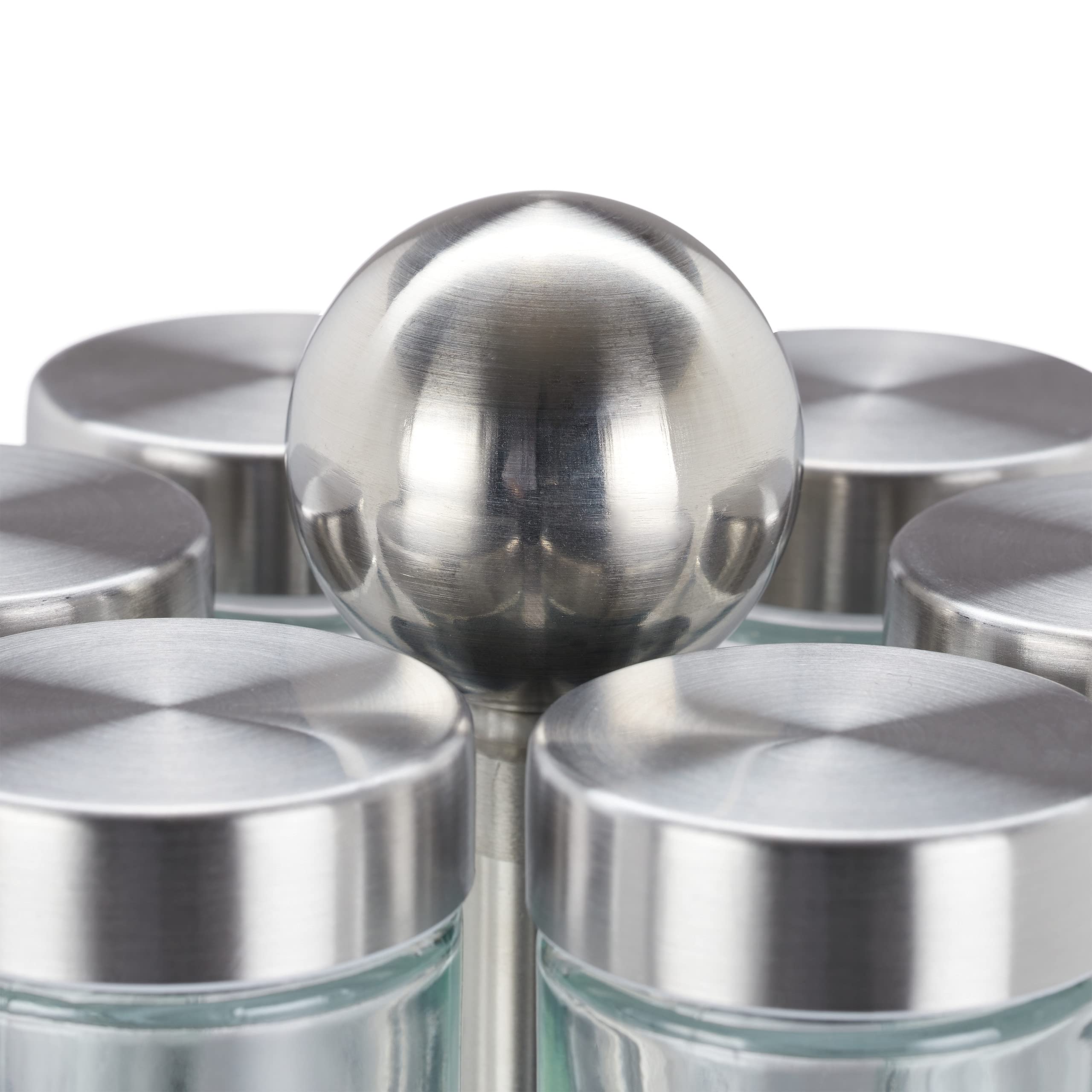 Relaxdays Tourniquet à épices, 12 Pots, étagère rotative à 360°, INOX, Verre, HxD 25,5 x 14 cm, carrousel, Argent/Noir