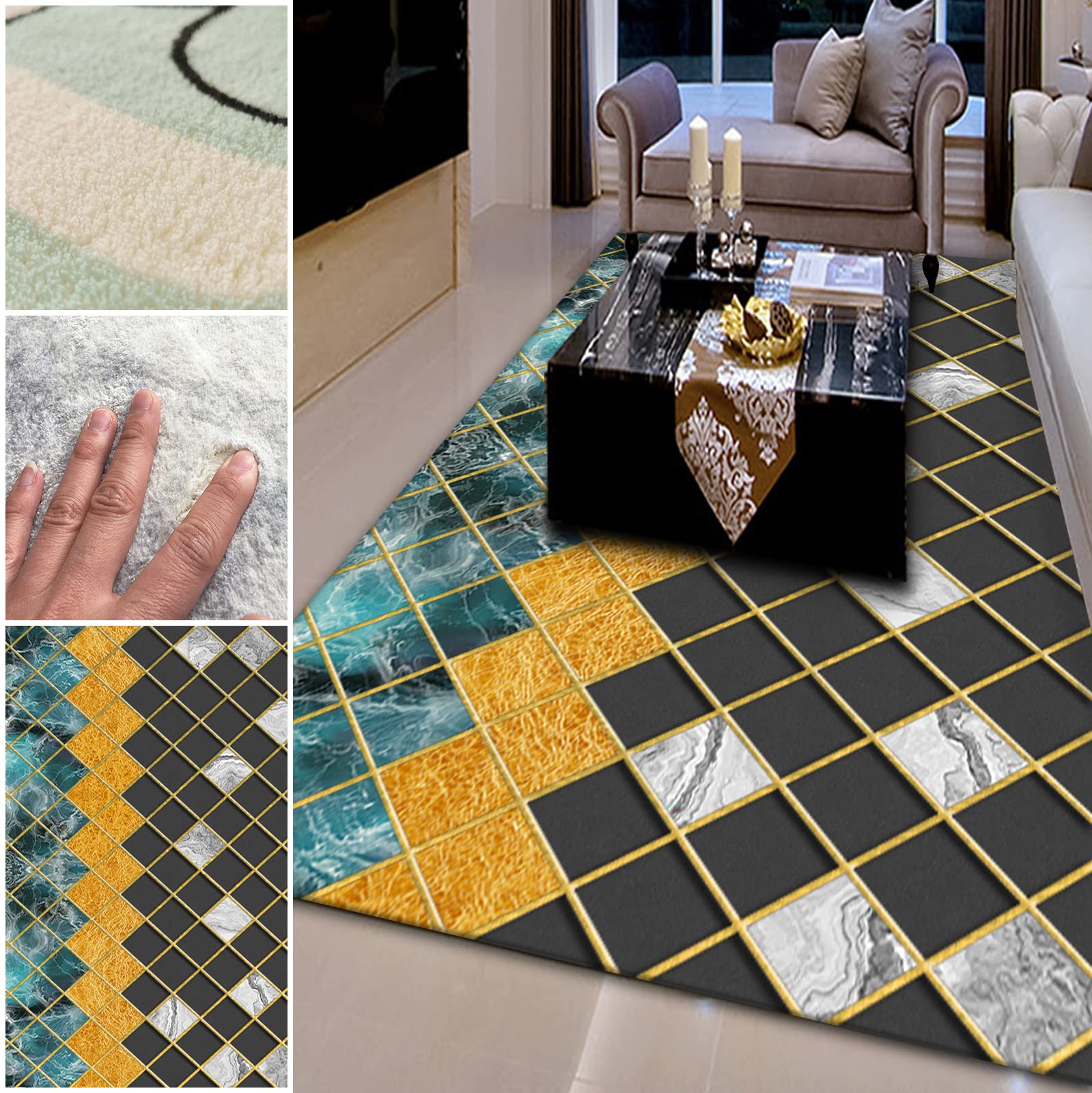 Dywaniki do salonu – antypoślizgowy kudłaty dywan do sypialni, nowoczesny geometryczny design, gruba krata, dekoracyjny dywan do przedpokoju i biura