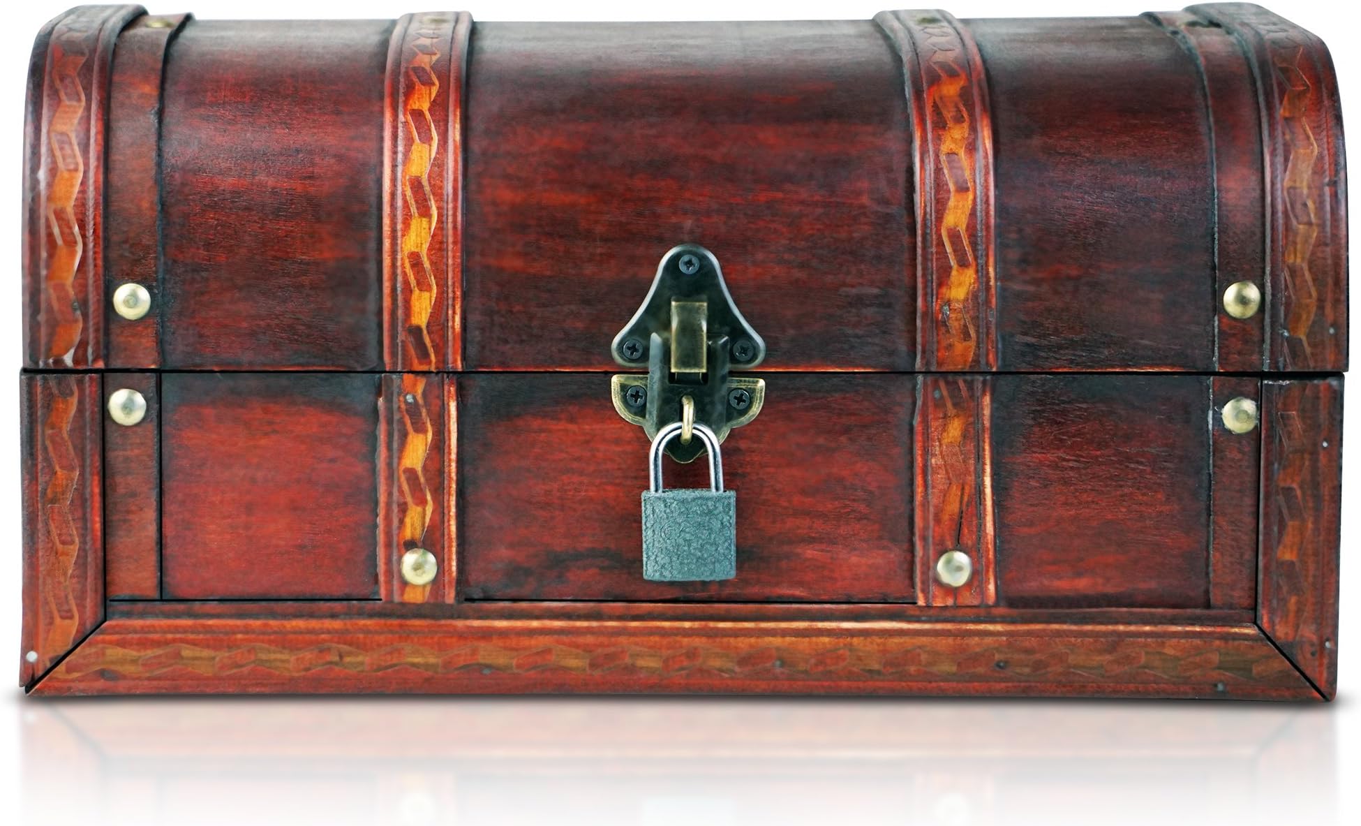 BRYNNBERG - Pirate Treasure Chest Storage Box Durable Wood & Metal Construction - Unique, Handmade Vintage Design With A Front Lock - Striking Decorative Element - The Best Gift (Barcelona)