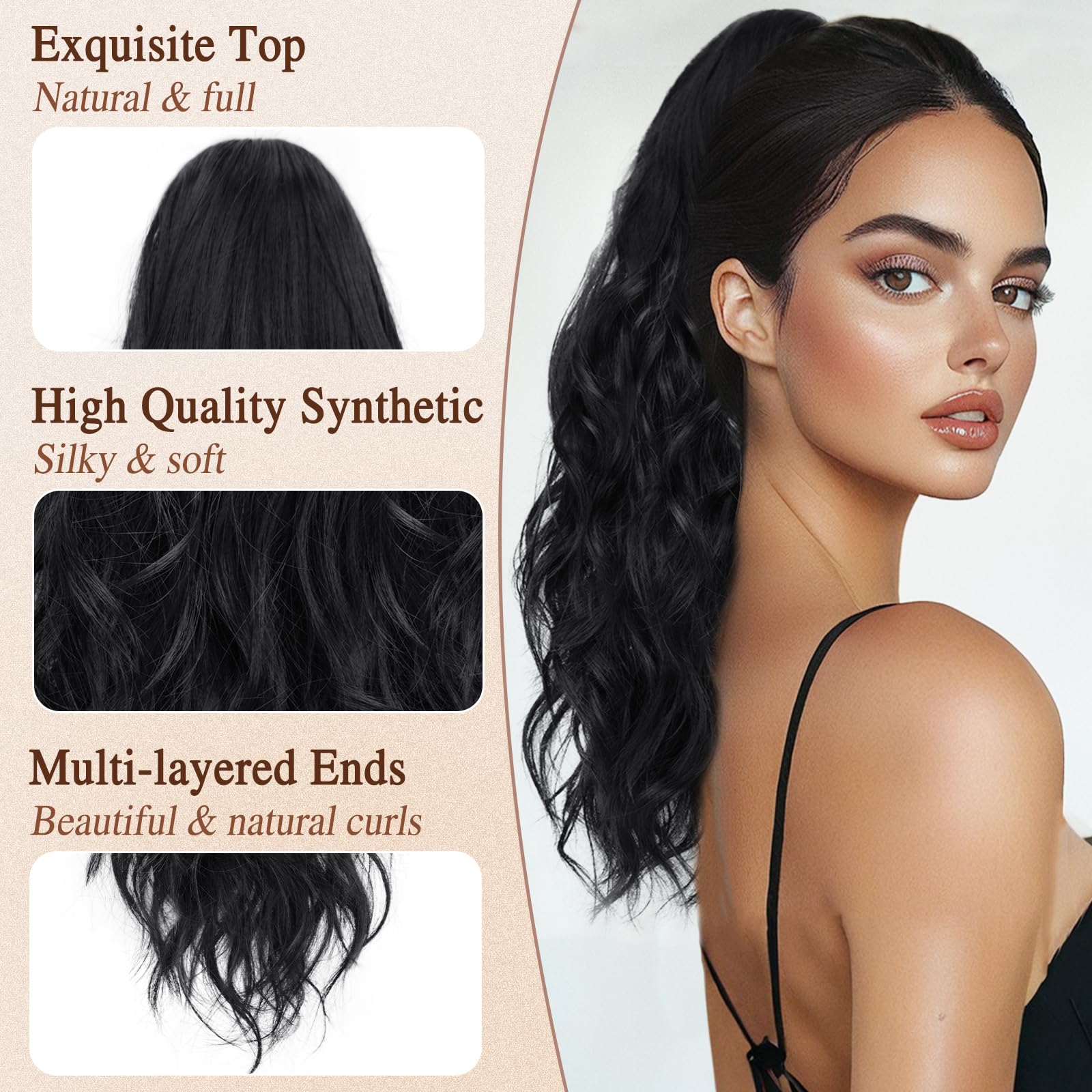 RUWISS Ponytail Extension, 18 Inch Wavy Claw Clip in 