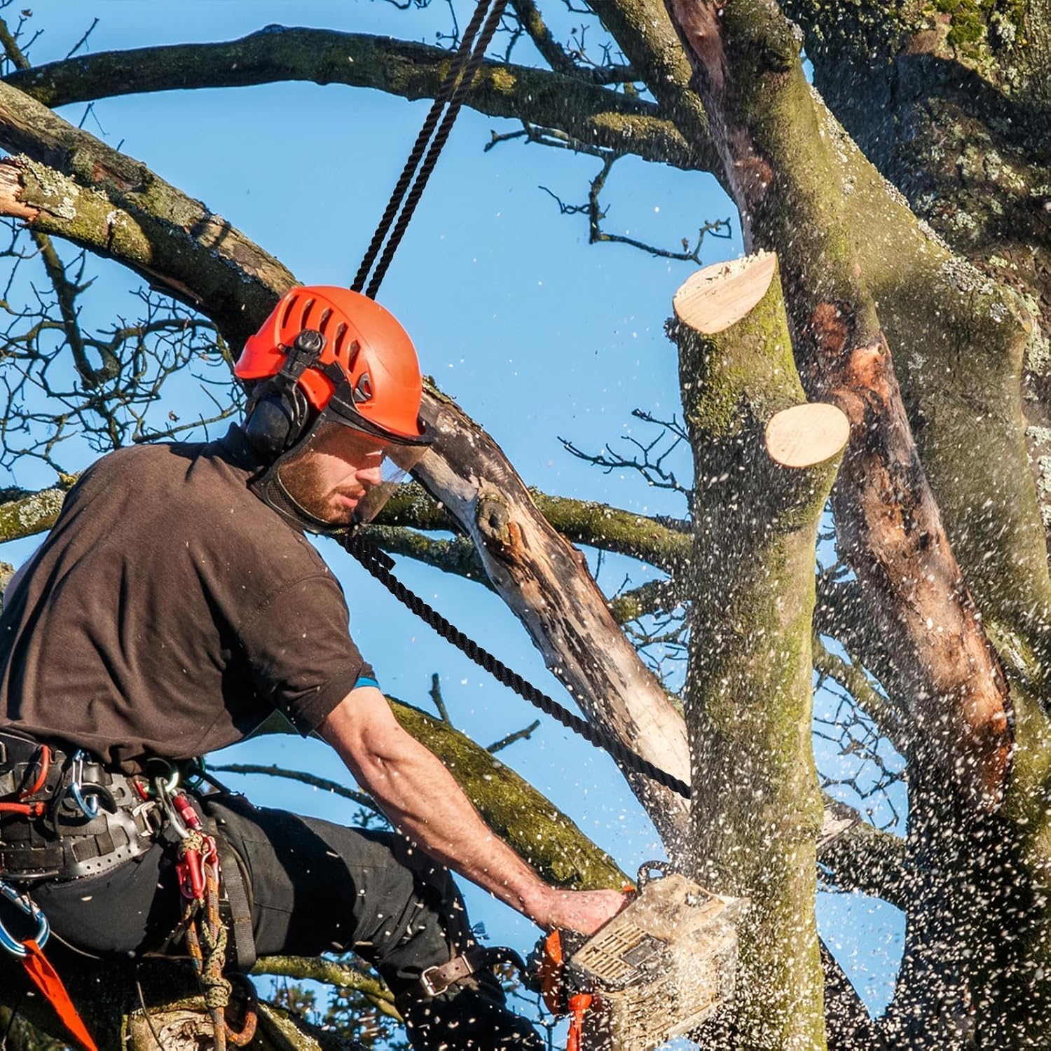 Black Twisted Polyester Rope 1/2 Inch x 100 Feet 3 Stand Soft Nylon Rope Bull Rope for Swing, Sailing, Camping, Pulling, Tree Work