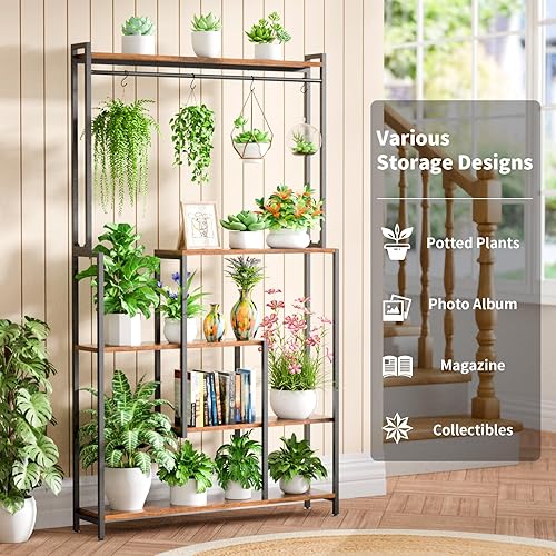 Miniatura 7 de Soporte grande para plantas de interior con luz de crecimiento, estante de metal para plantas de 72 pulgadas de alto, soporte para 12 macetas de 5