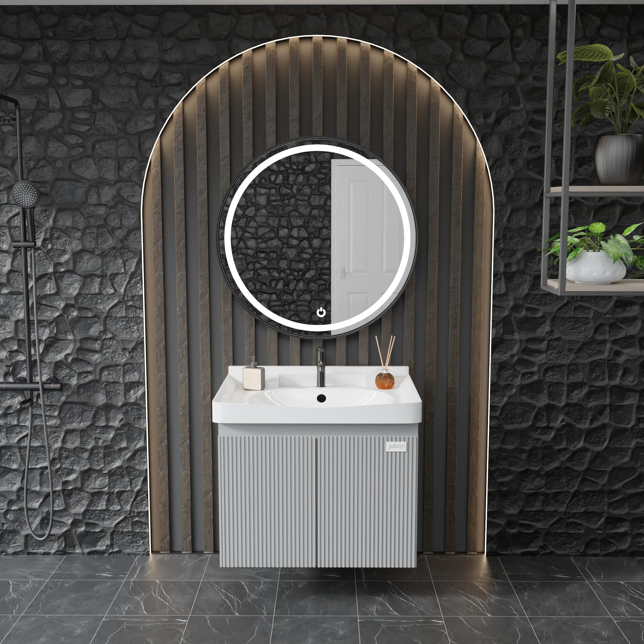 Bathroom Vanity Cabinet Set - Water-Resistant Plywood with Ceramic Basin, (60D x 50W x 48H) | Durable, Ample Storage Space | Complete Set with LED Mirror | Perfect for Modern Bathrooms