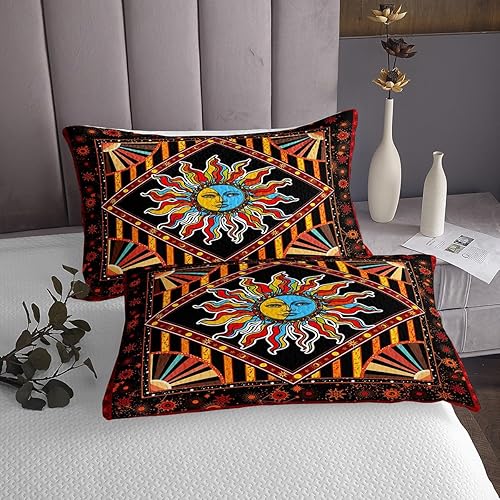 Miniatura 4 de Erosebridal Juego de ropa de cama de sol, luna y estrellas, tamaño Queen, bohemio, hippie, juego de colcha de galaxia trippy, juego de colcha de