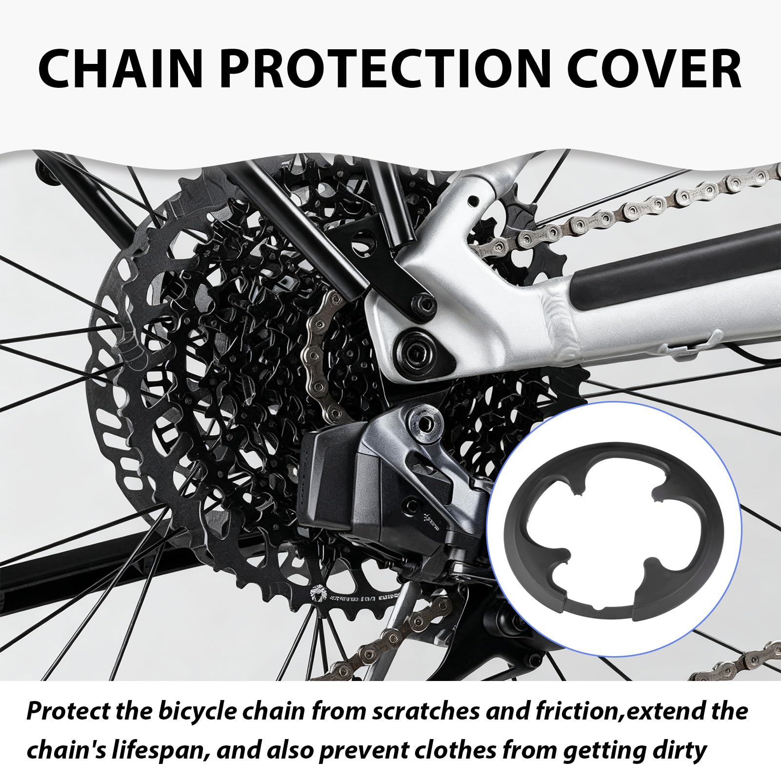 Copricatena bicicletta nera 4 fori 42 – 44 denti, robusto paratena per bicicletta con 8 viti, protezione completa contro polvere e sporco, adatto per bici da strada, MTB