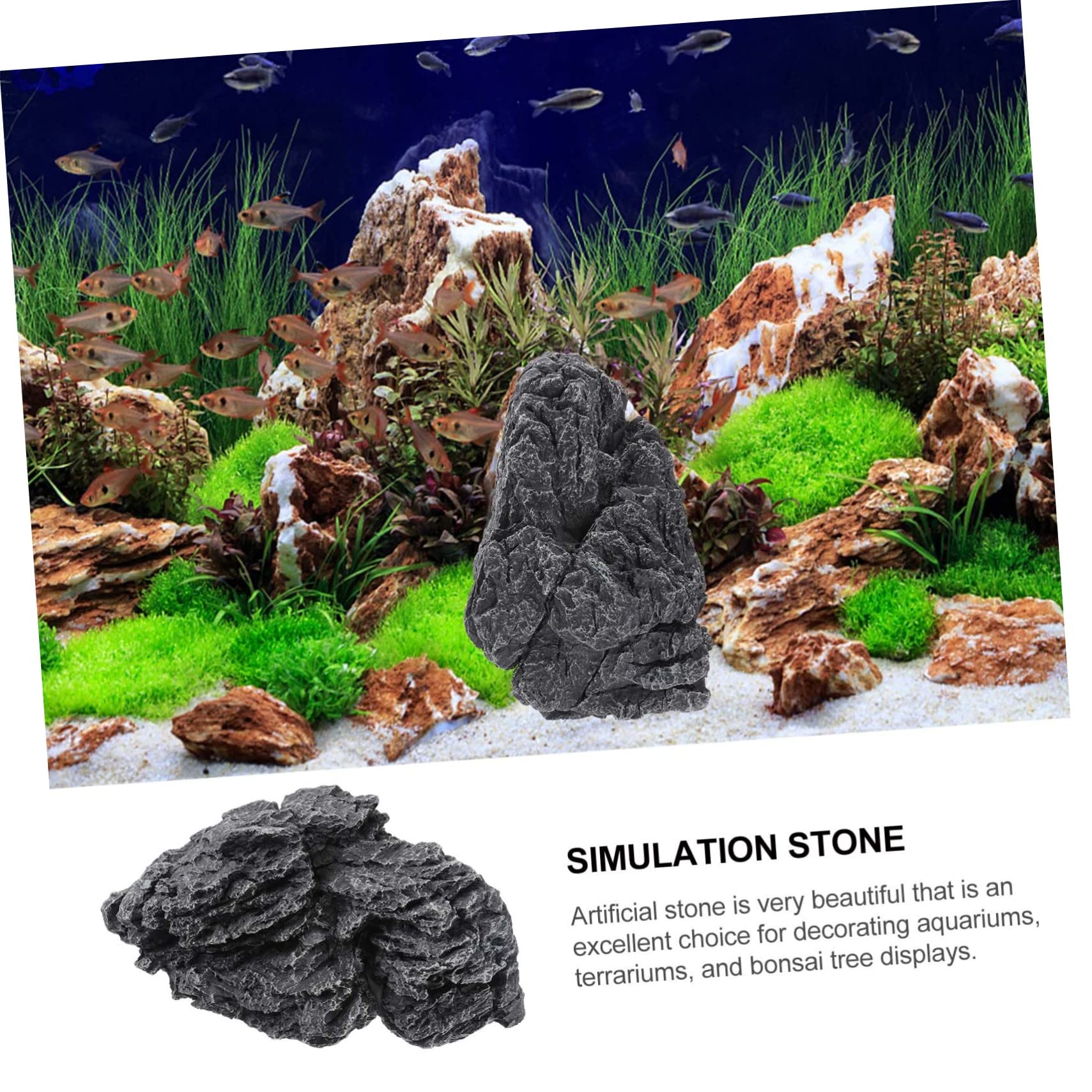 BESTonZON Pietra Decorativa per Acquario in Resina Nera, Effetto Realistico, Non Inquinante, per Allestimenti di Vasche e Terrari, 1 Pezzo