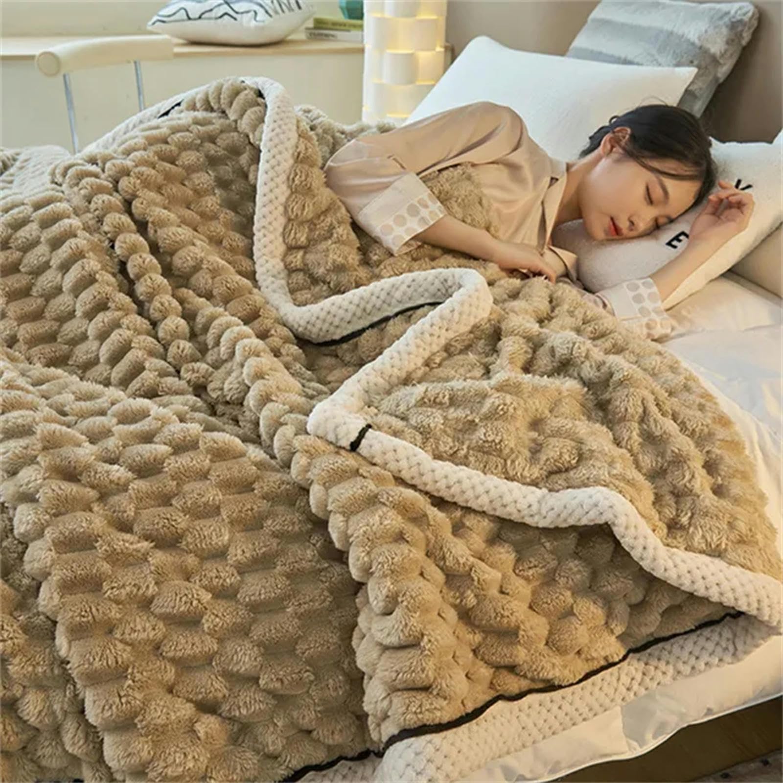 MdybF Koc koralowy aksamitny koc sofa klimatyzacja koc pojedynczy mały kocyk - mleko kawowy-200 x 120 cm