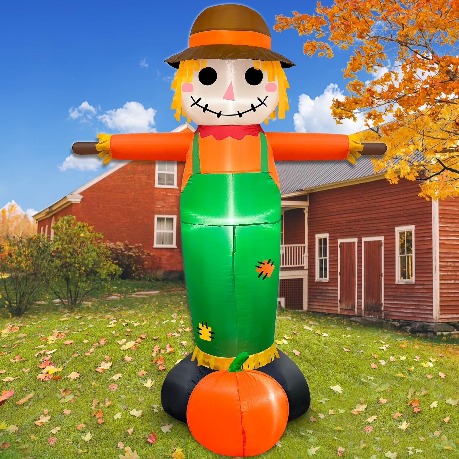 OurWarm 10 FT Fall Inflatables Outdoor Decorations, Lounging Scarecrow ...